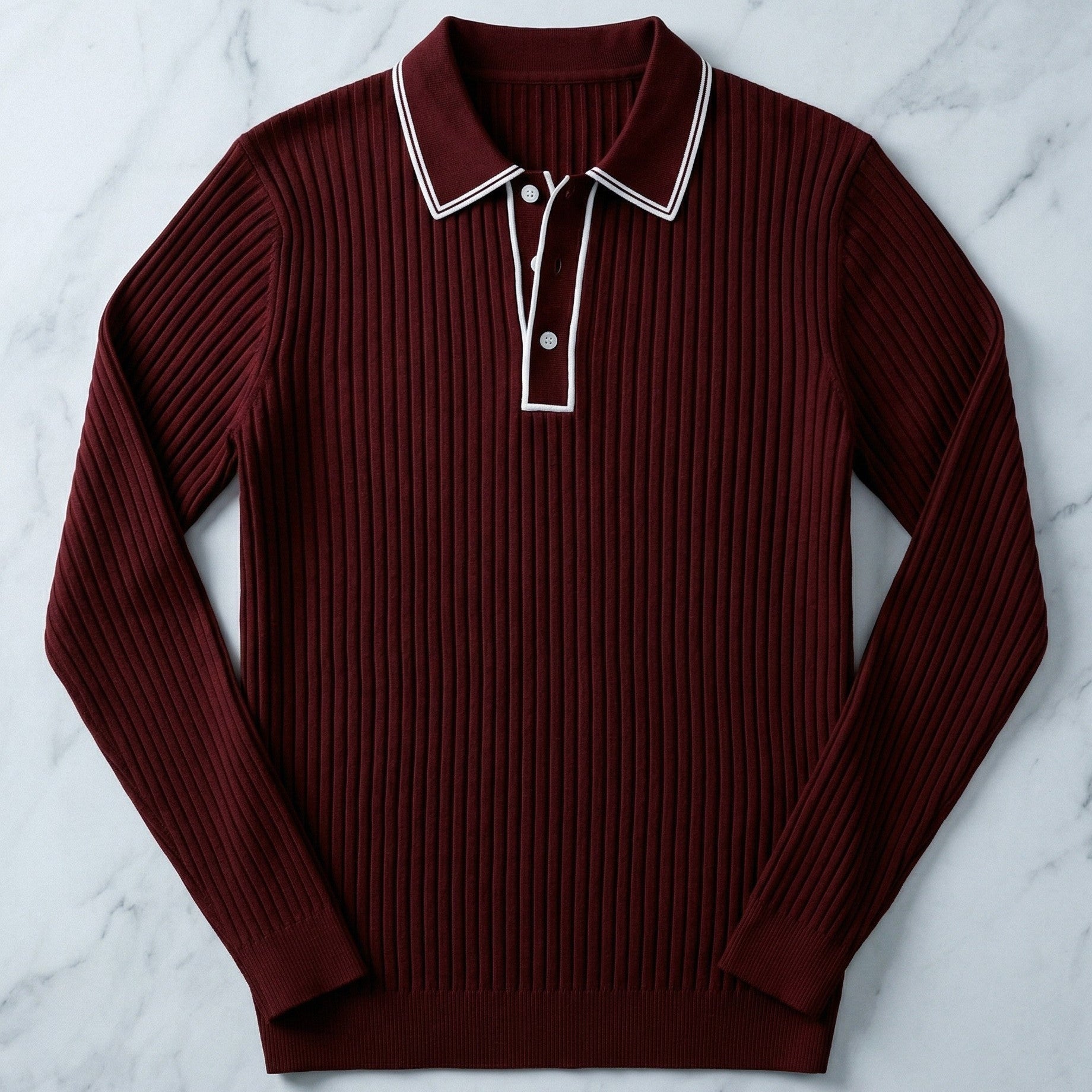Polo In Maglia A Coste Con Colletto Classico