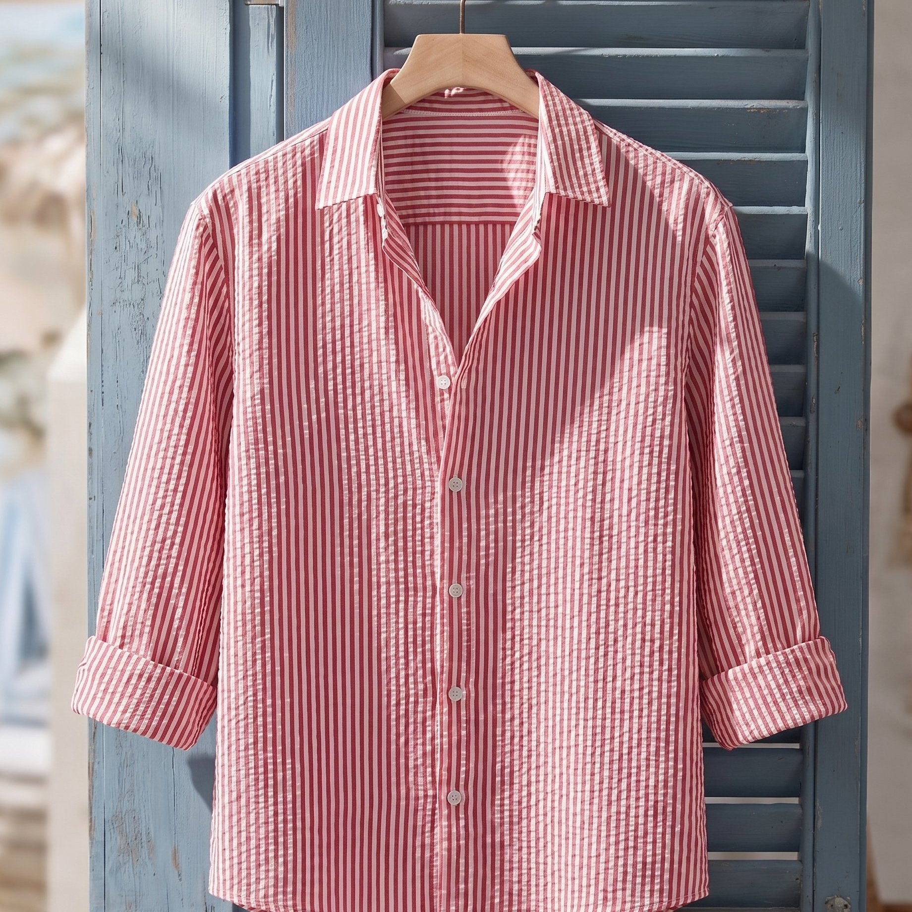 Camicia A Maniche Corte Con Texture A Righe Verticali