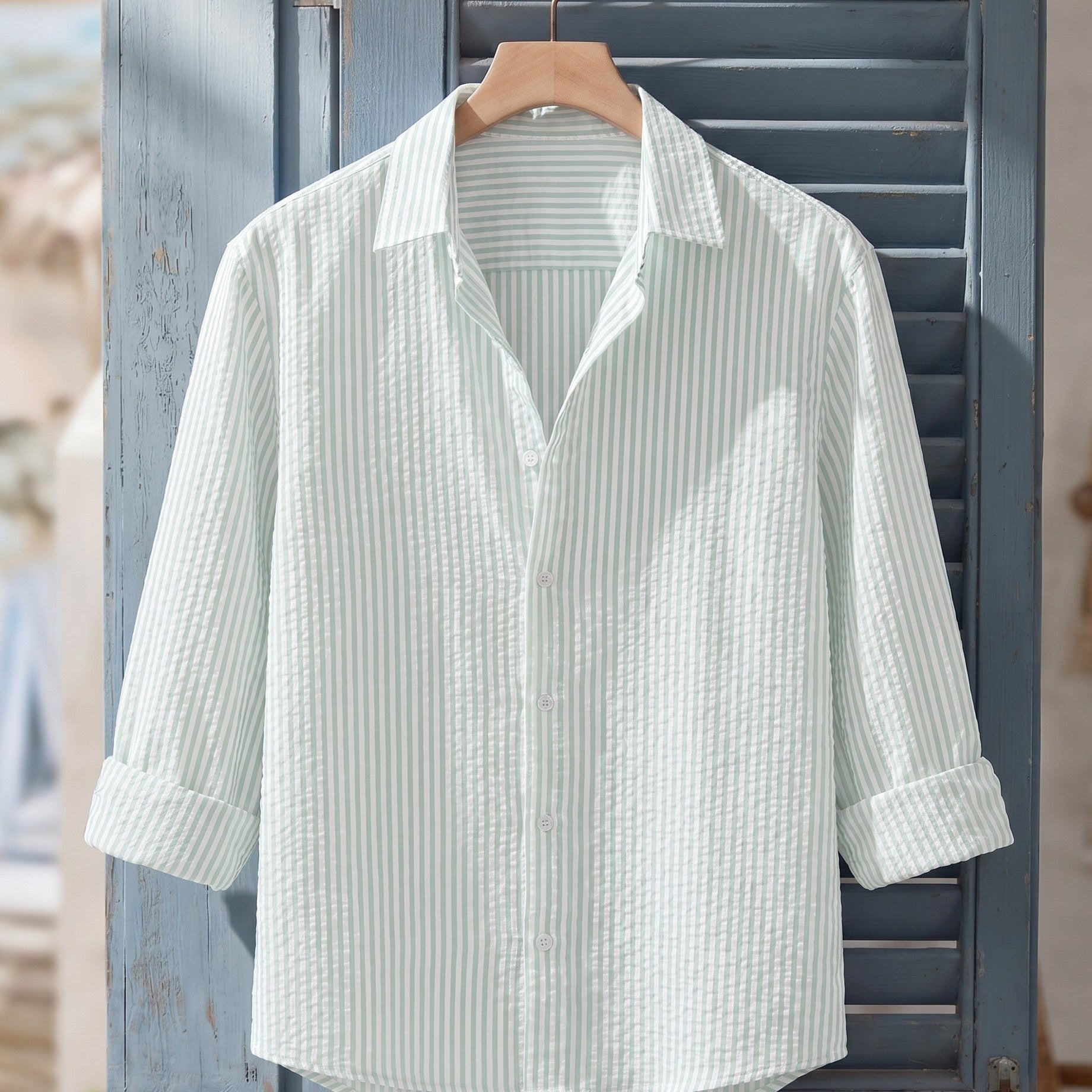 Camicia A Maniche Corte Con Texture A Righe Verticali