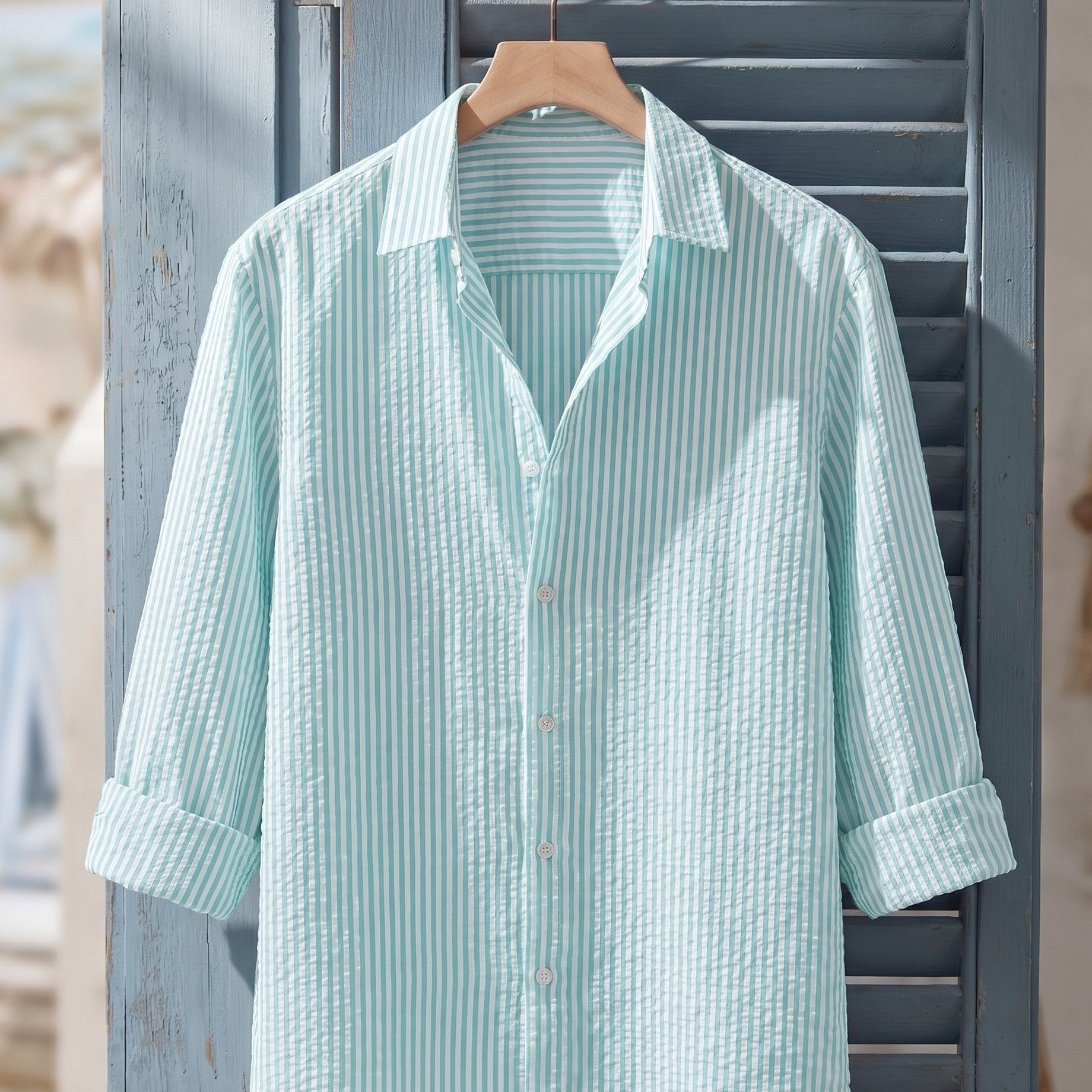 Camicia A Maniche Corte Con Texture A Righe Verticali