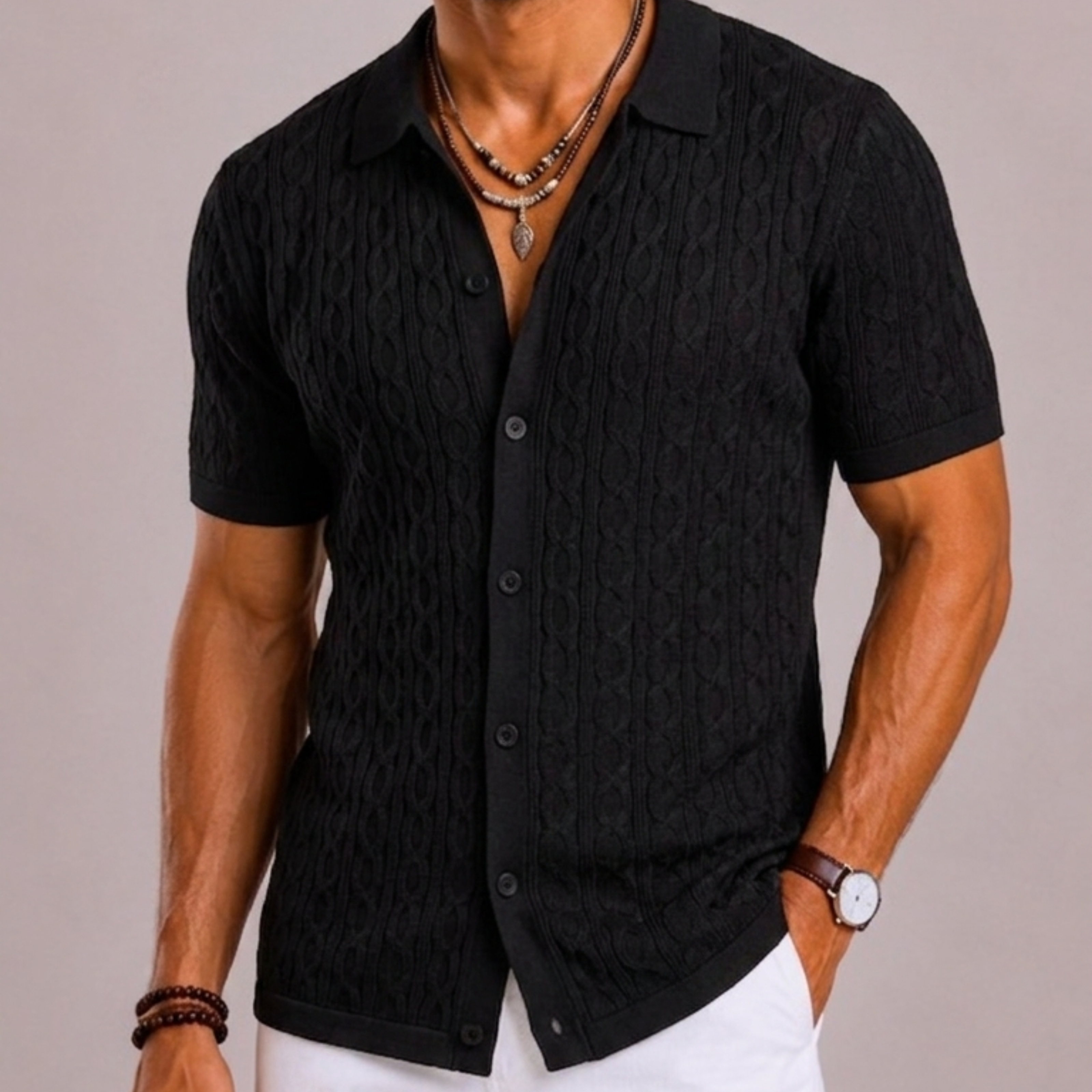 Camicia Slim A Maniche Corte Con Texture