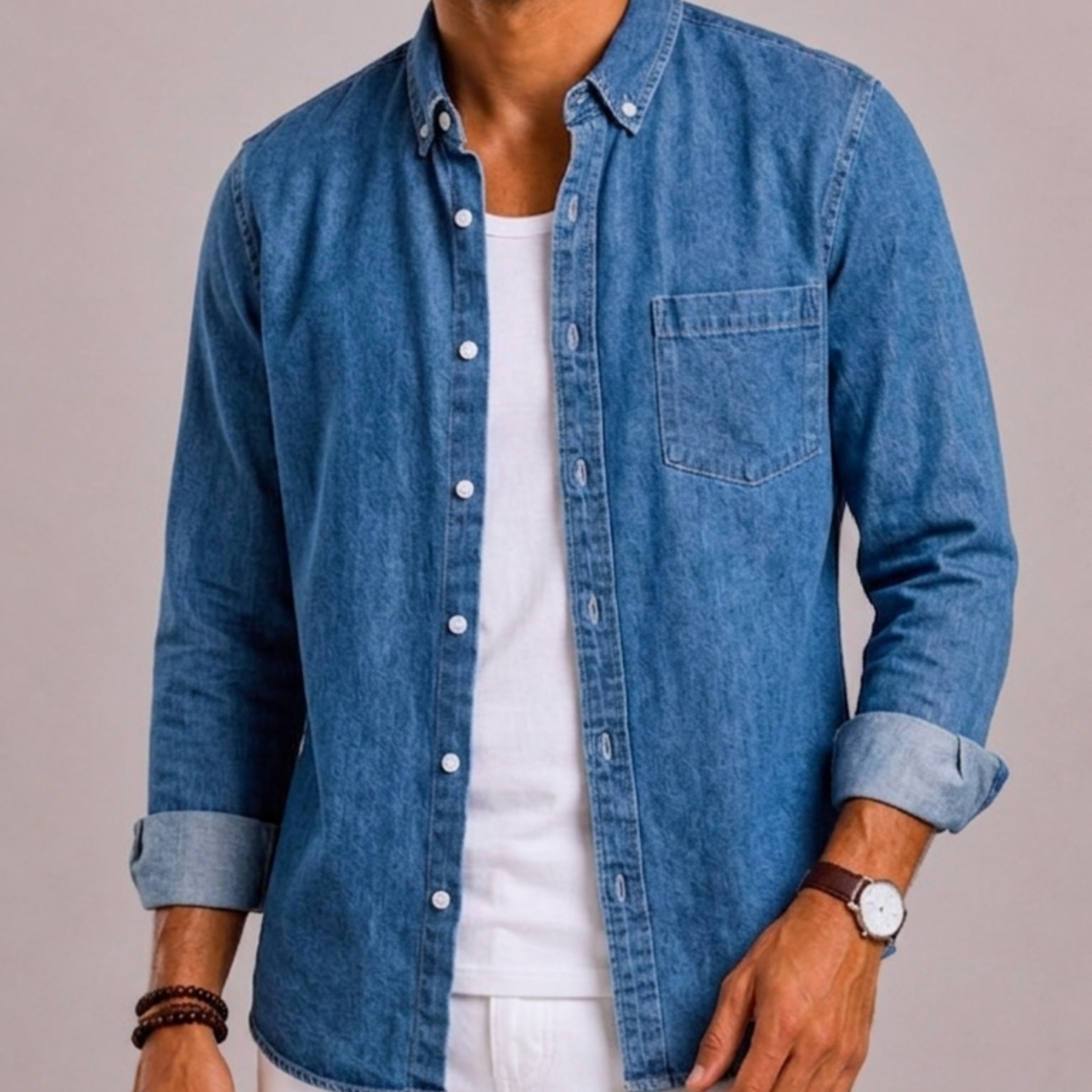 Camicia In Denim Con Colletto Classico