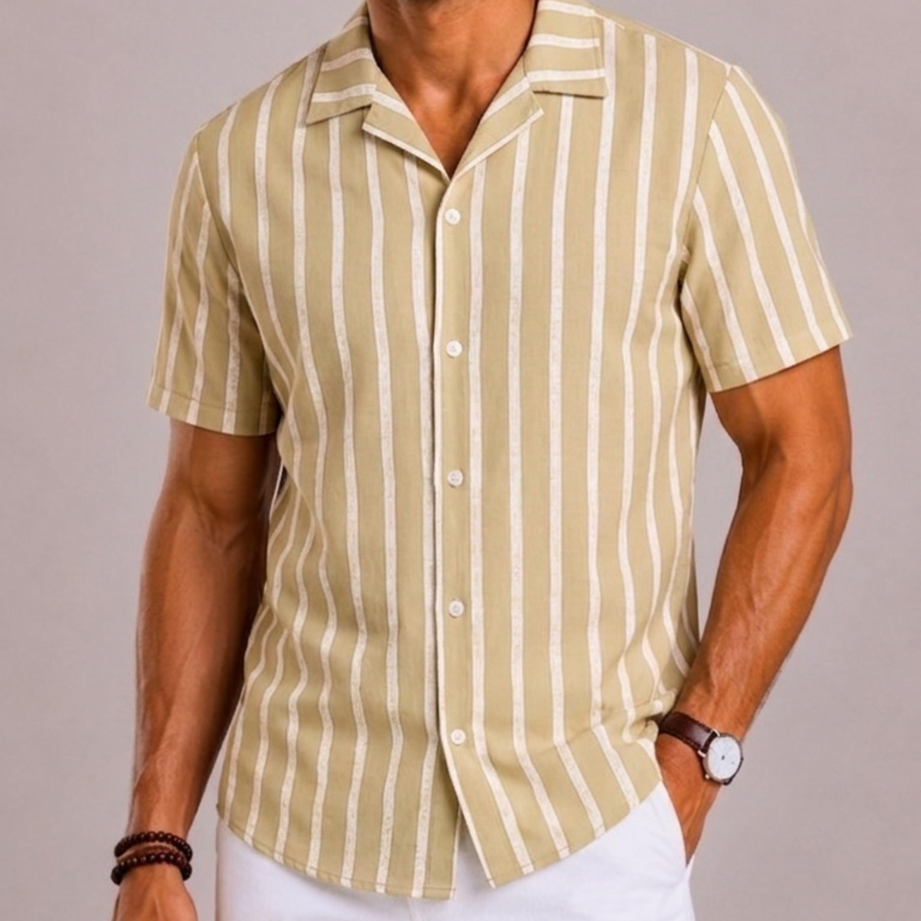 Camicia A Righe Con Maniche Corte