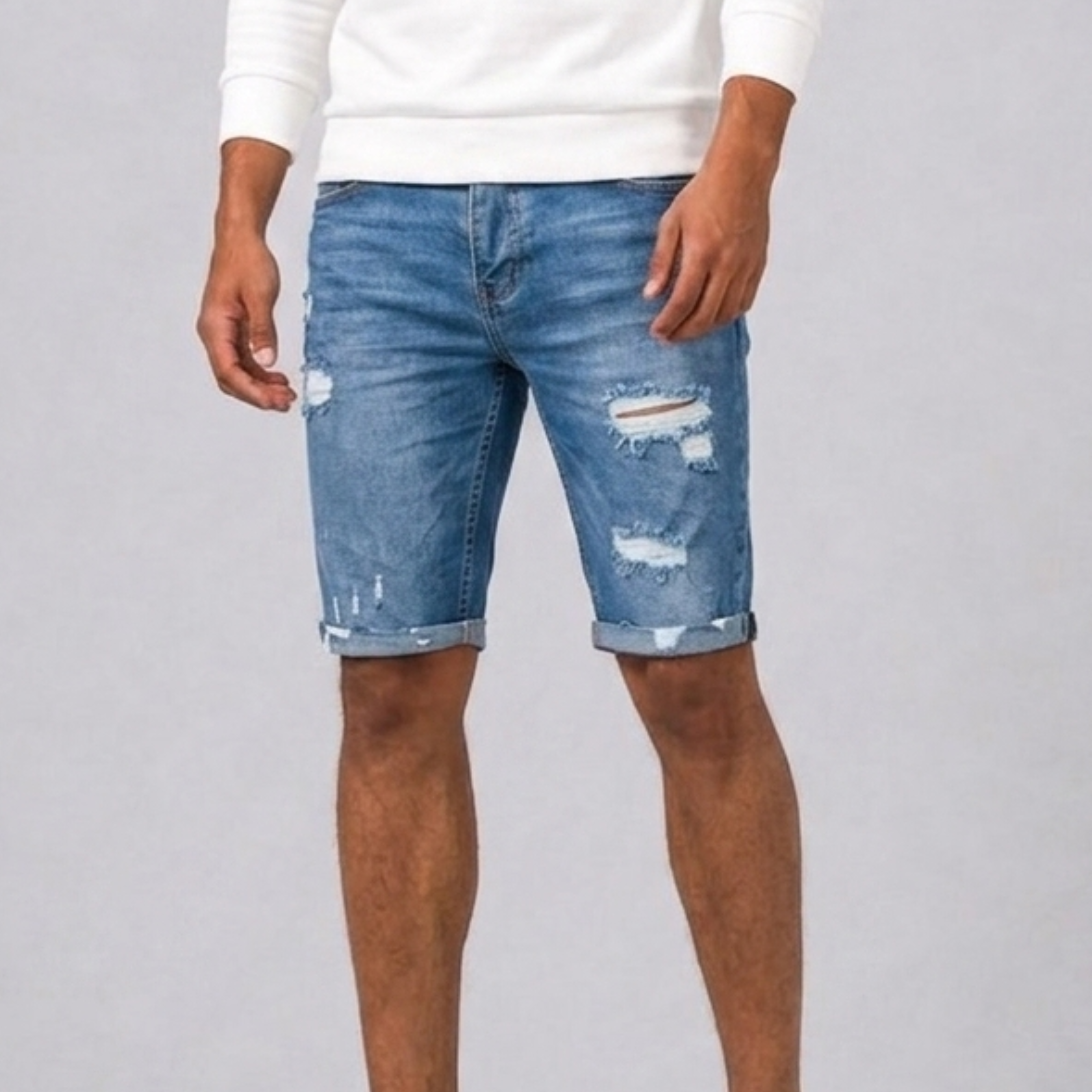 Bermuda In Denim Slim Fit Con Effetto Lavato