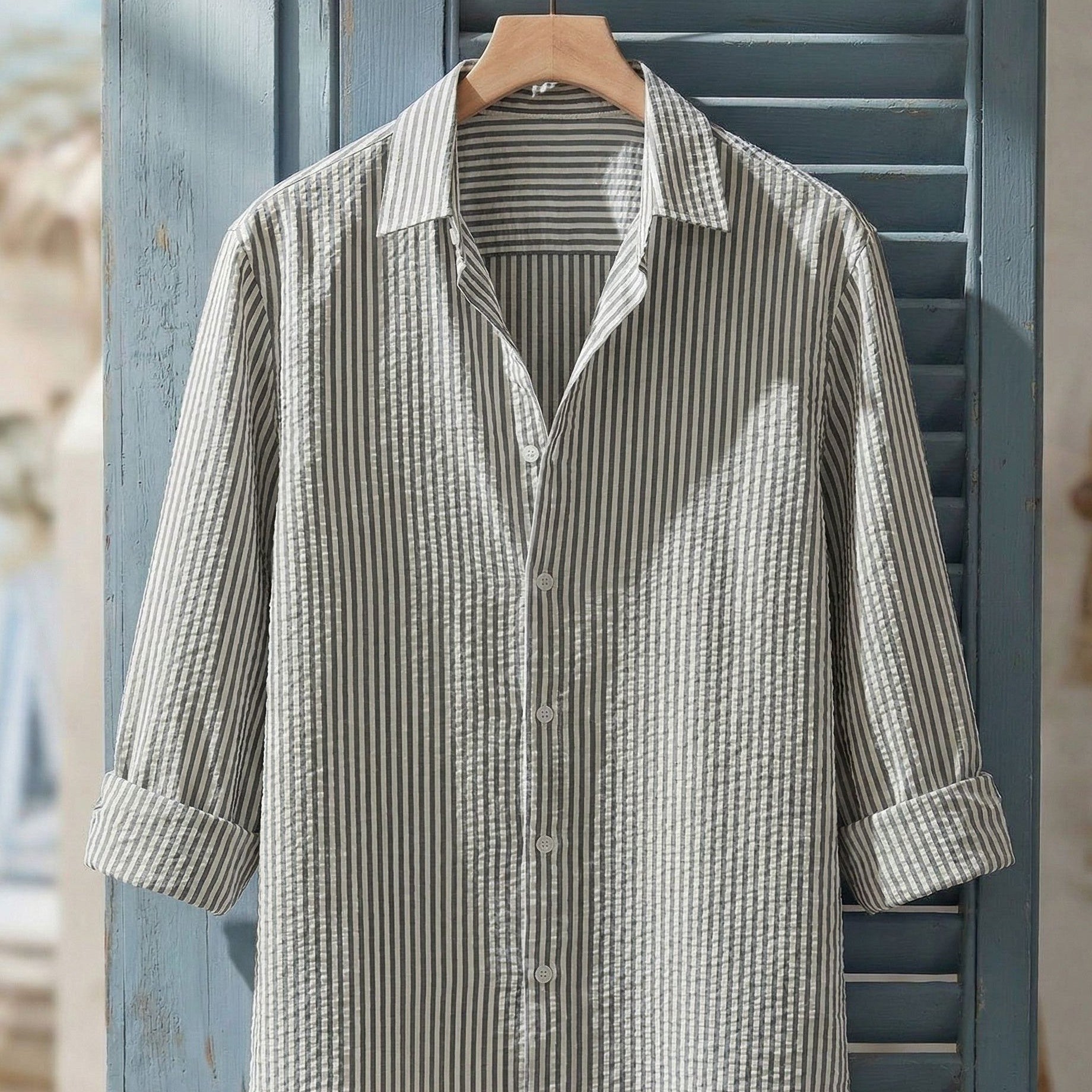 Camicia A Maniche Corte Con Texture A Righe Verticali