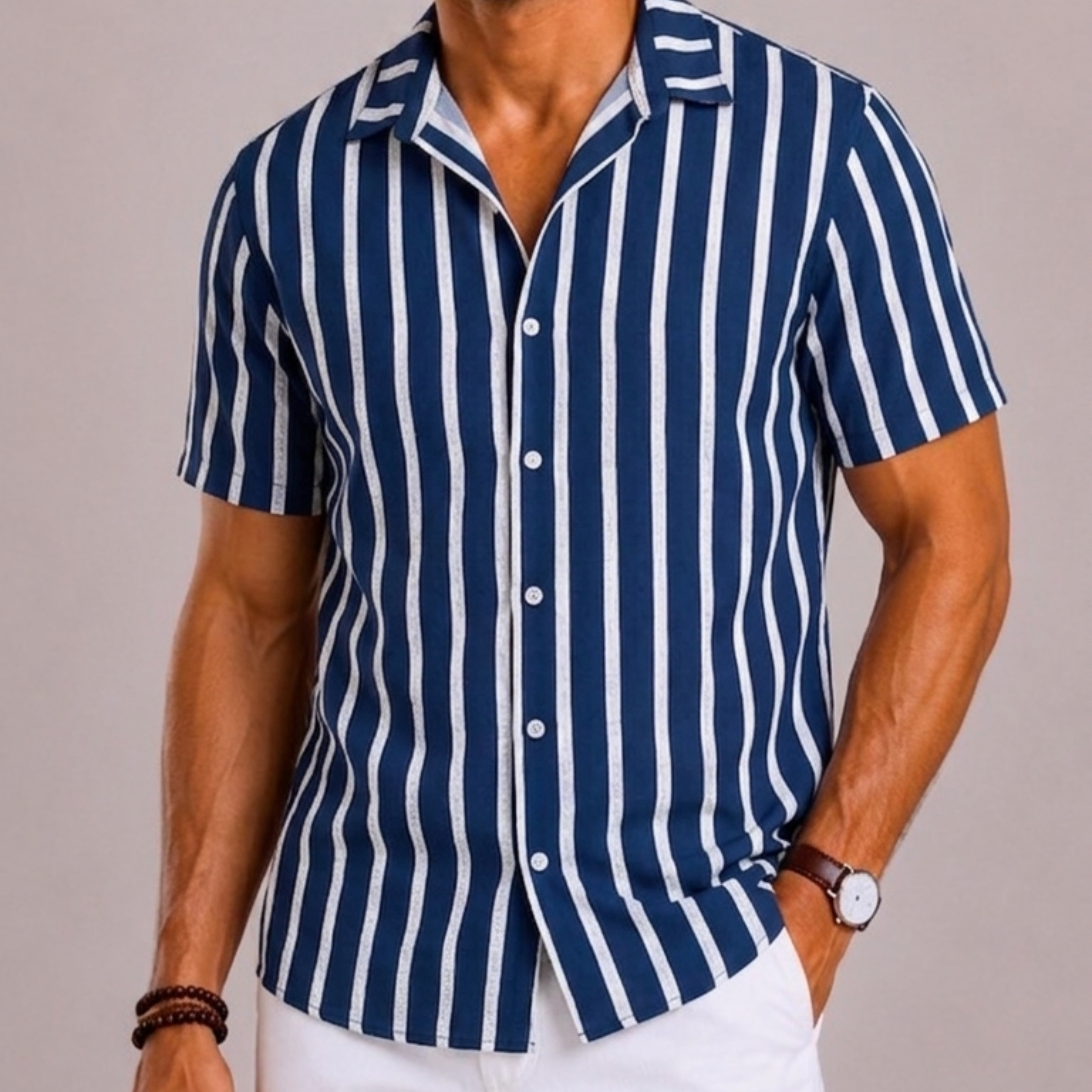 Camicia A Righe Con Maniche Corte