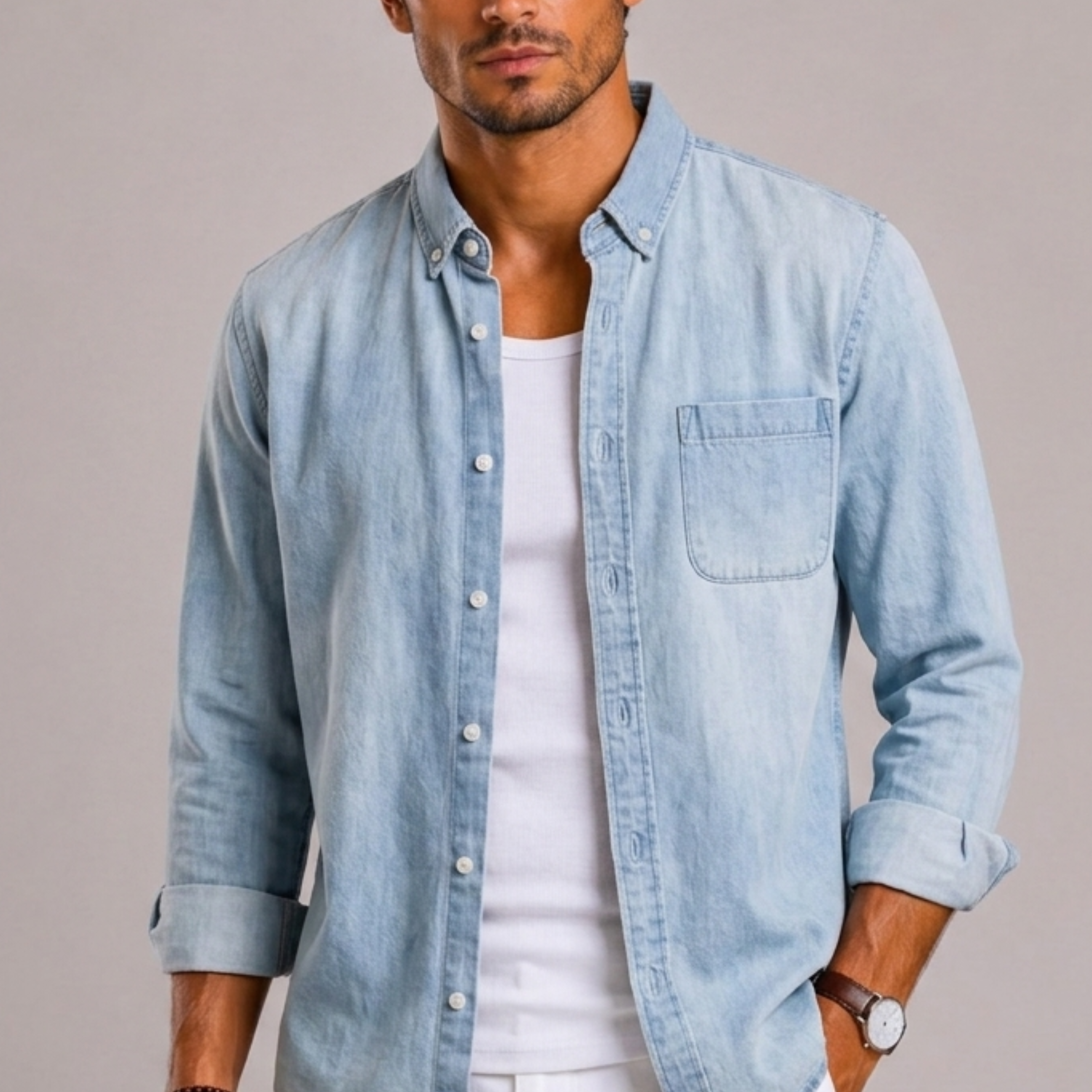 Camicia In Denim Con Colletto Classico