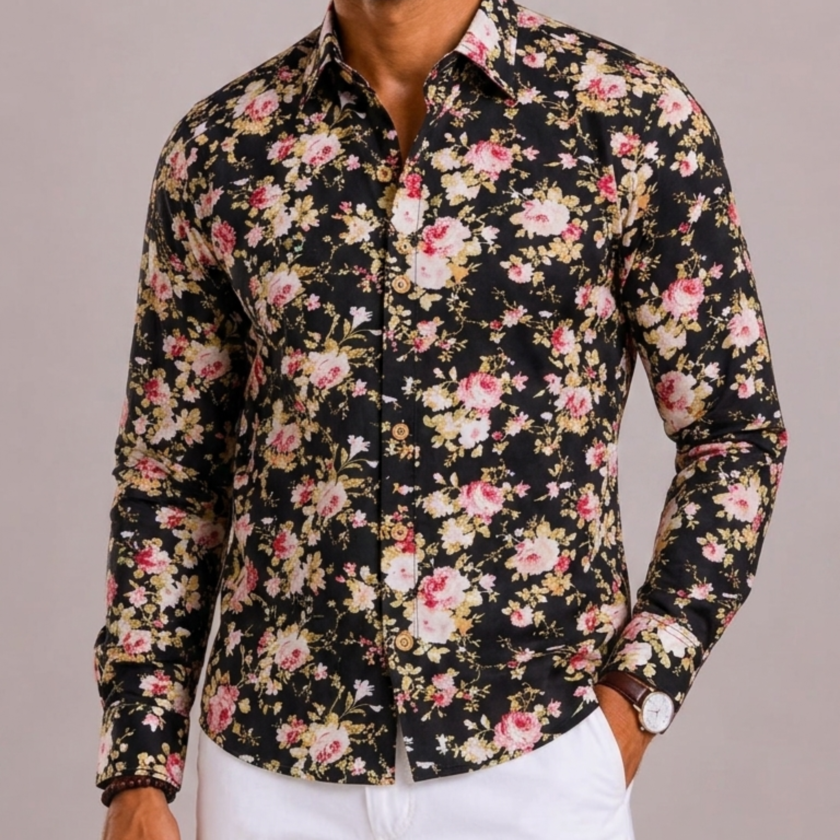 Camicia Floreale Con Colletto Classico