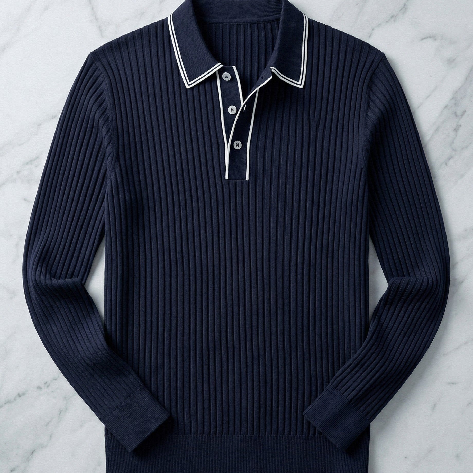 Polo In Maglia A Coste Con Colletto Classico