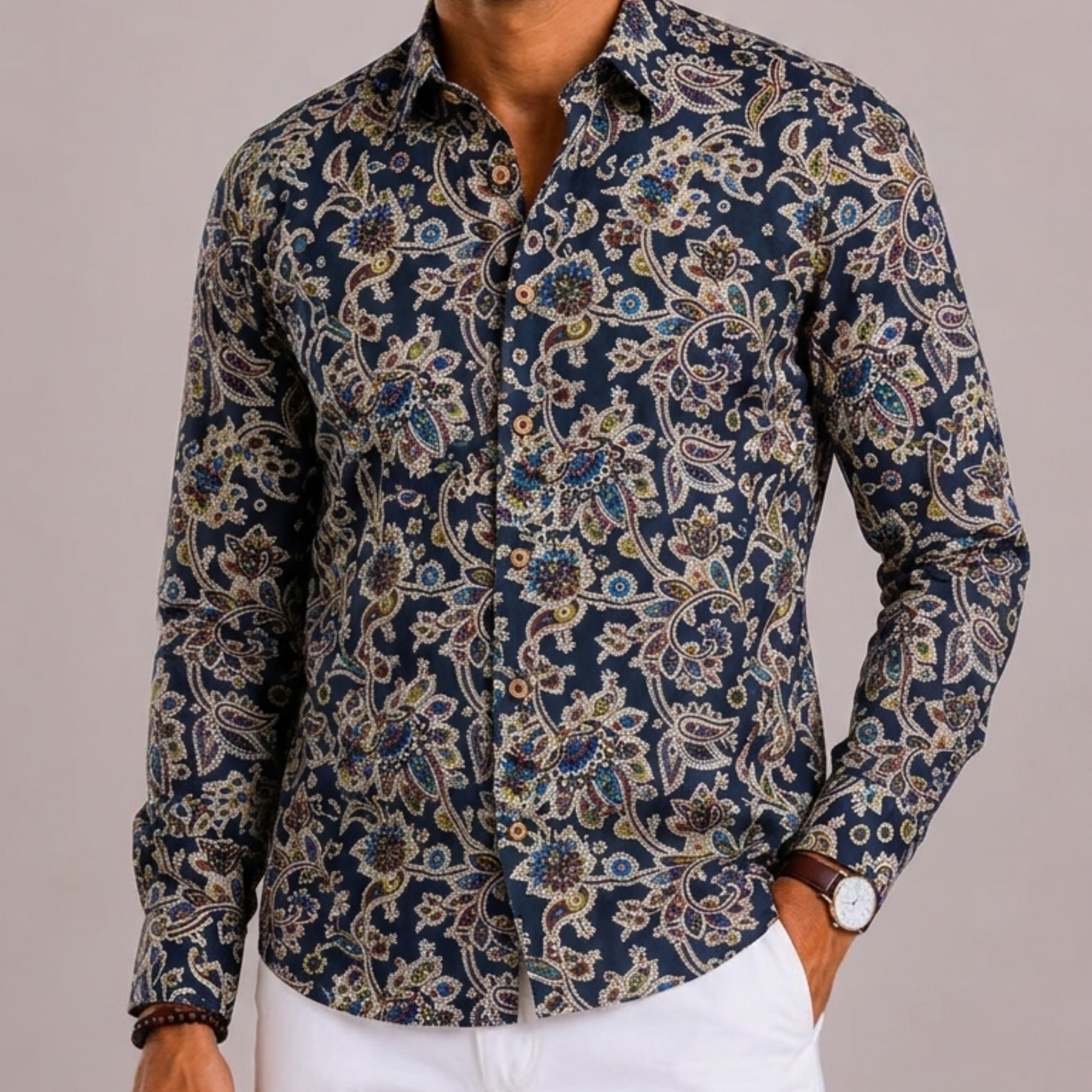 Camicia Floreale Con Colletto Classico