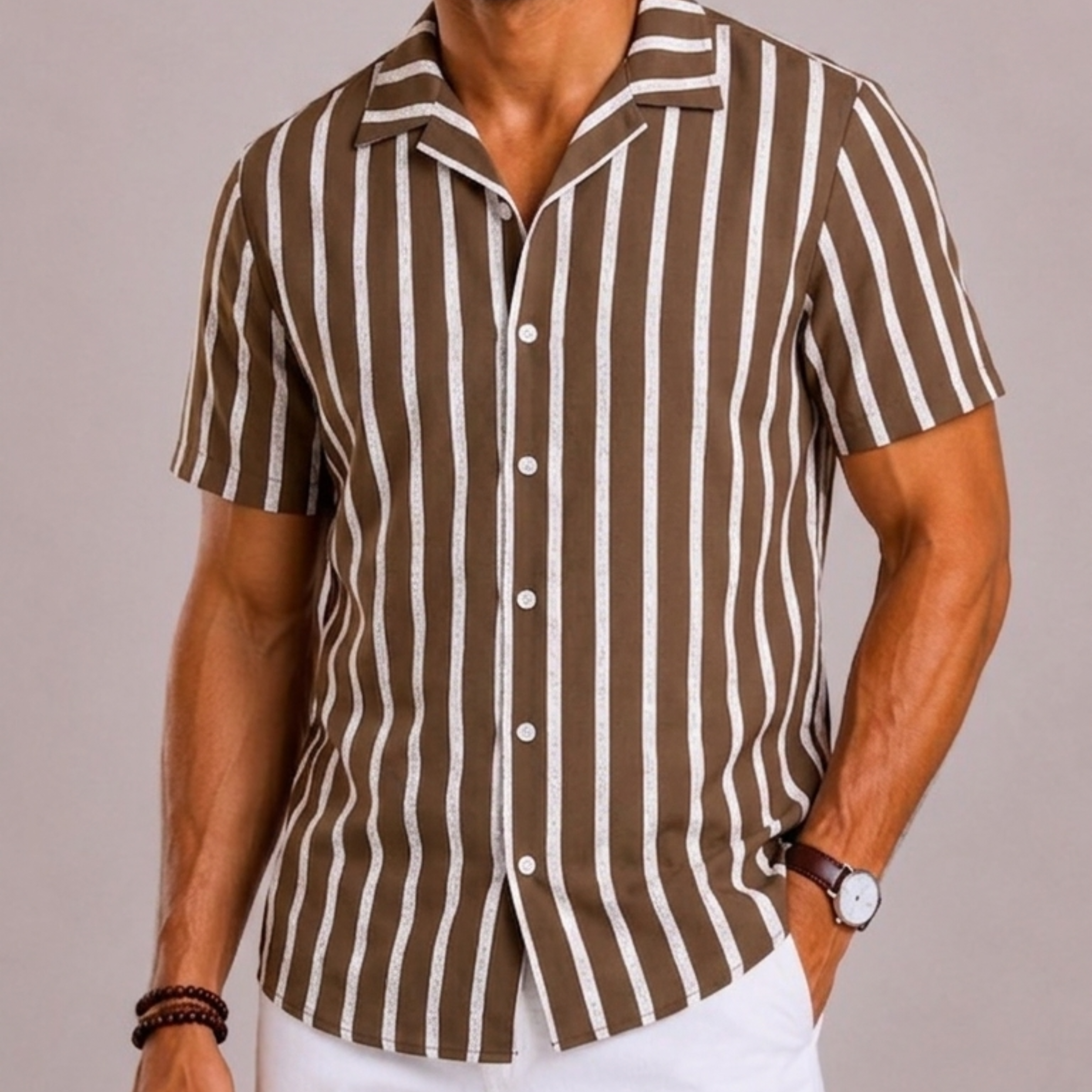 Camicia A Righe Con Maniche Corte
