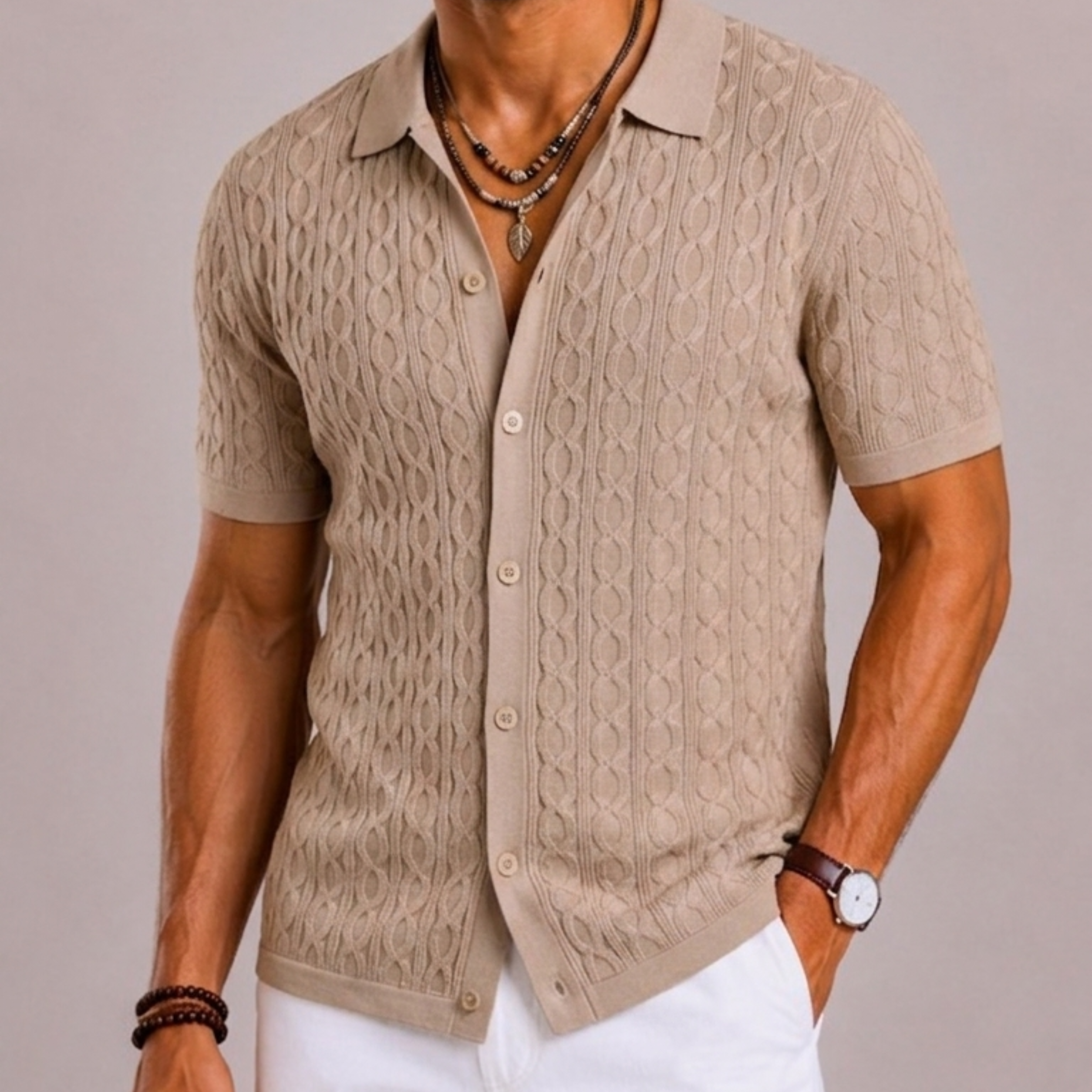Camicia Slim A Maniche Corte Con Texture