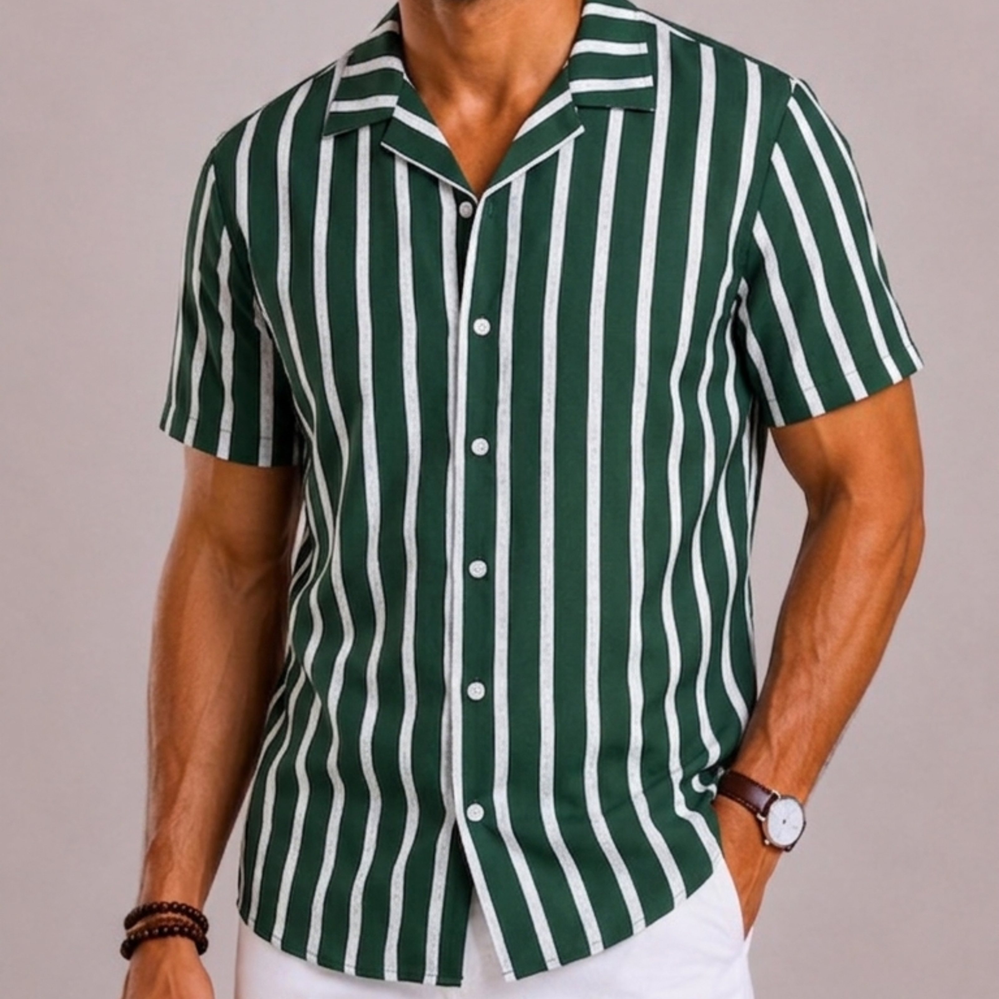Camicia A Righe Con Maniche Corte