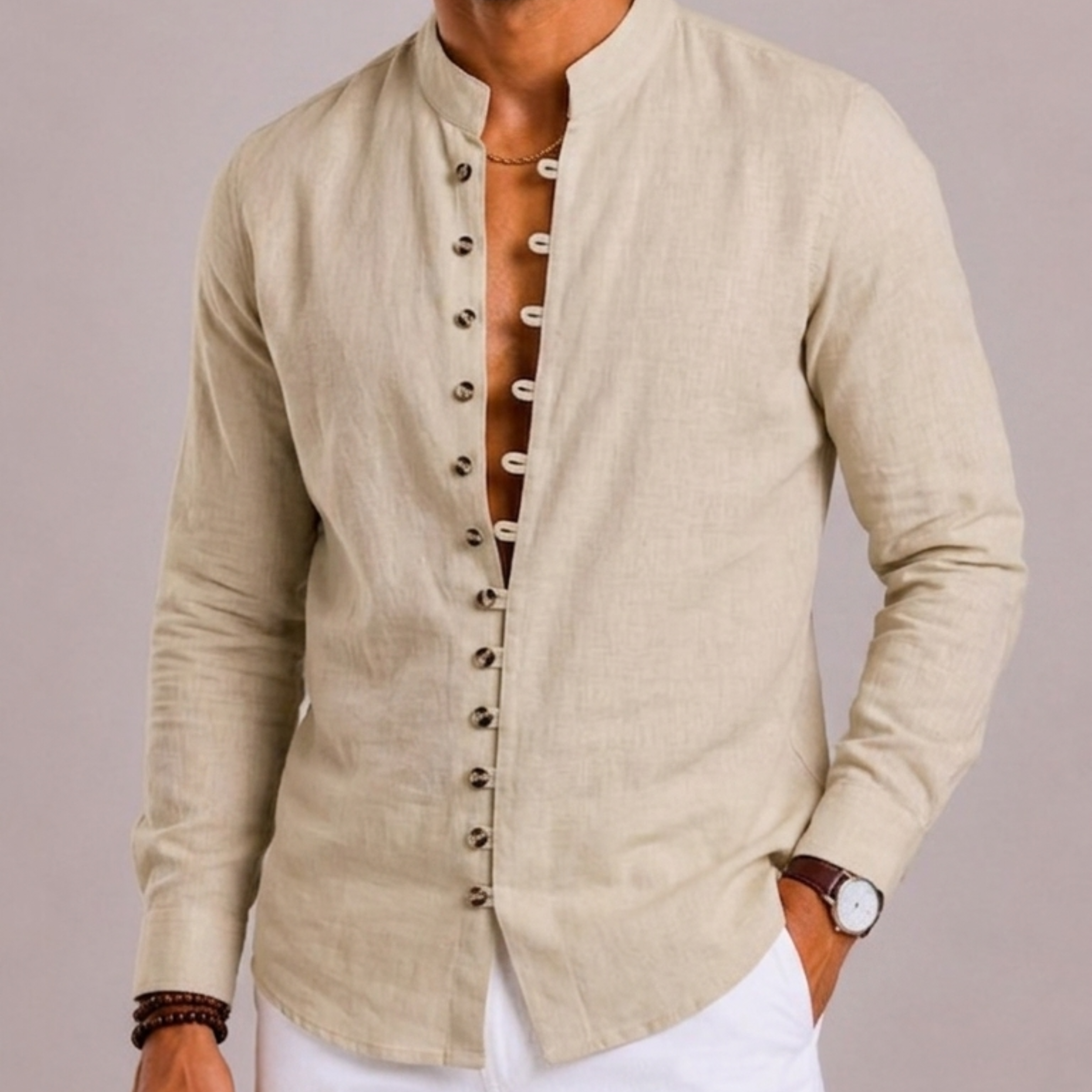 Maison Velutti | Camicia Con Colletto Coreano E Maniche Lunghe