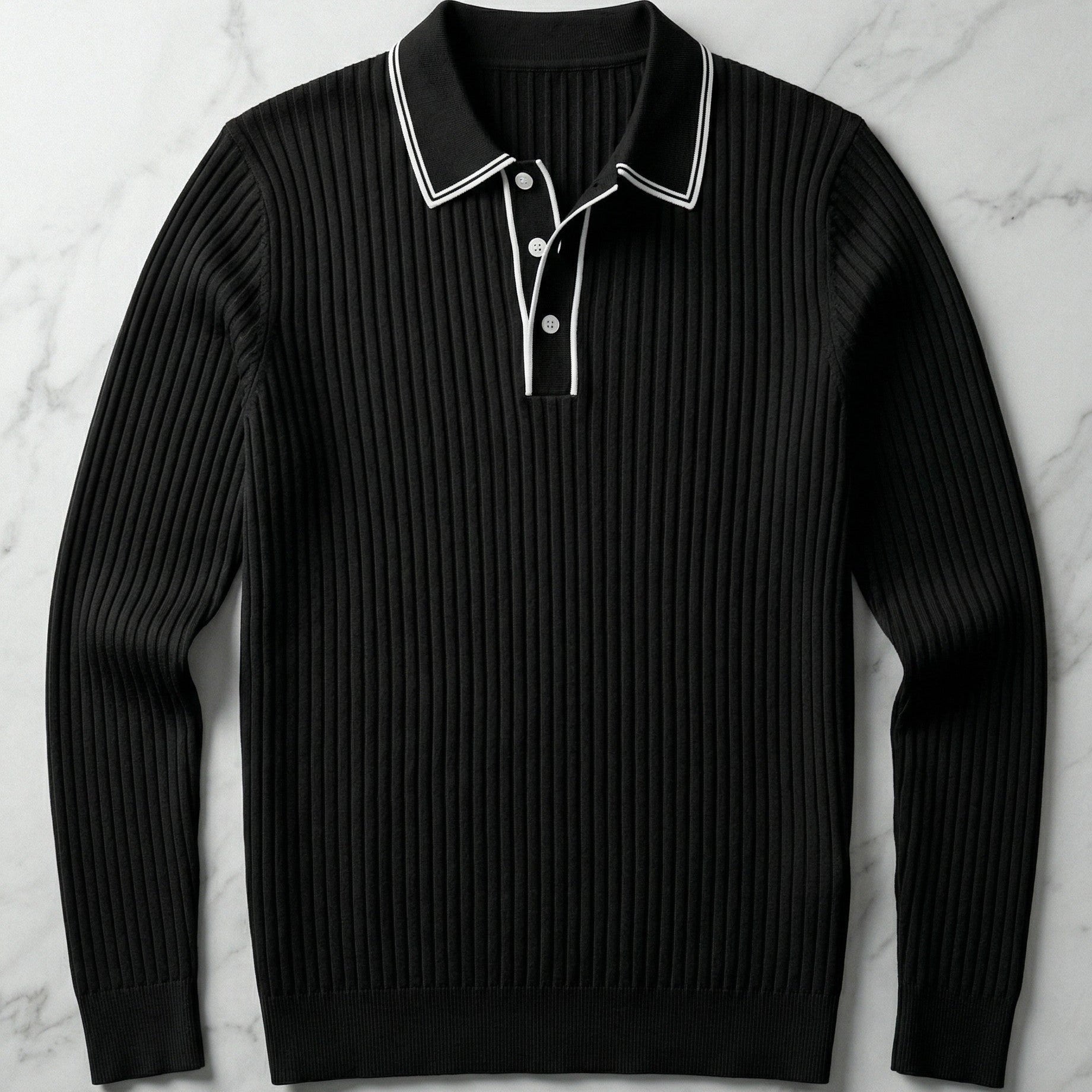 Polo In Maglia A Coste Con Colletto Classico
