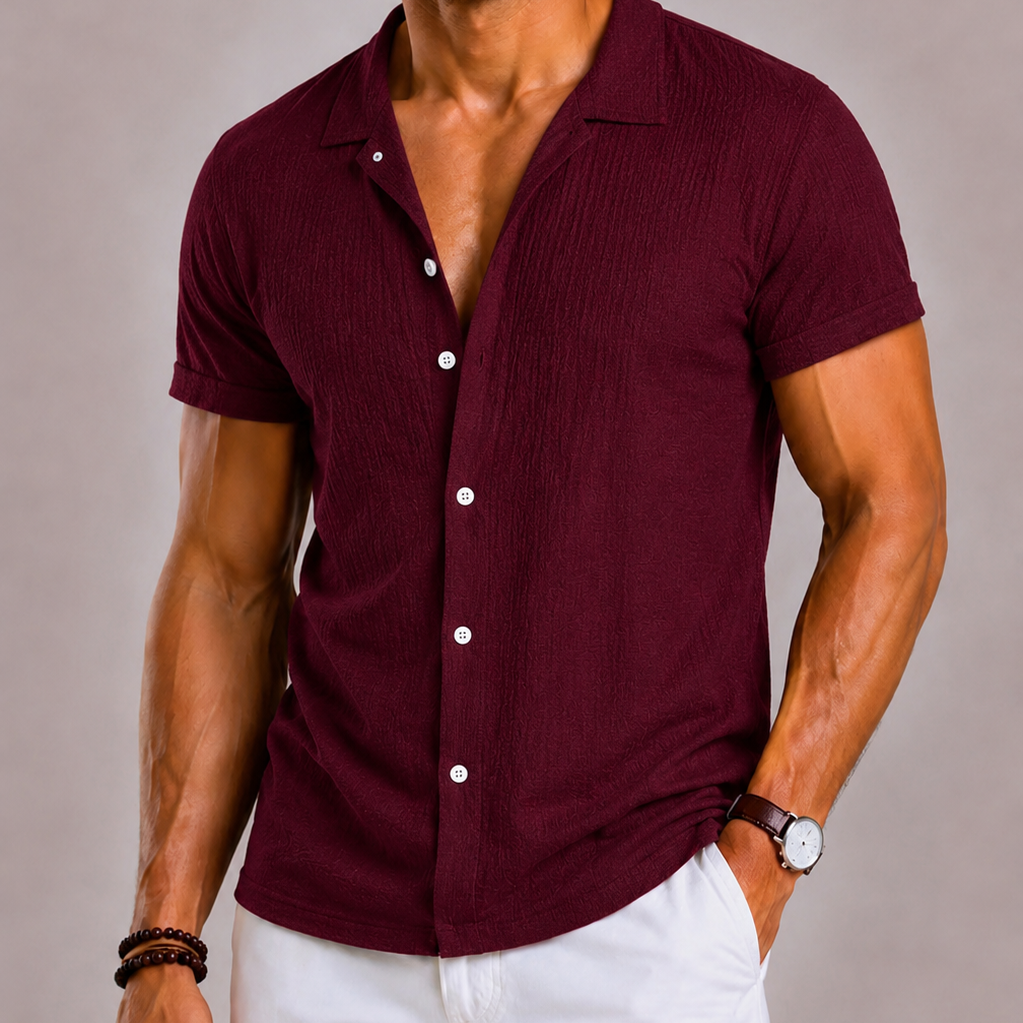 Camicia Seersucker Con Maniche Corte