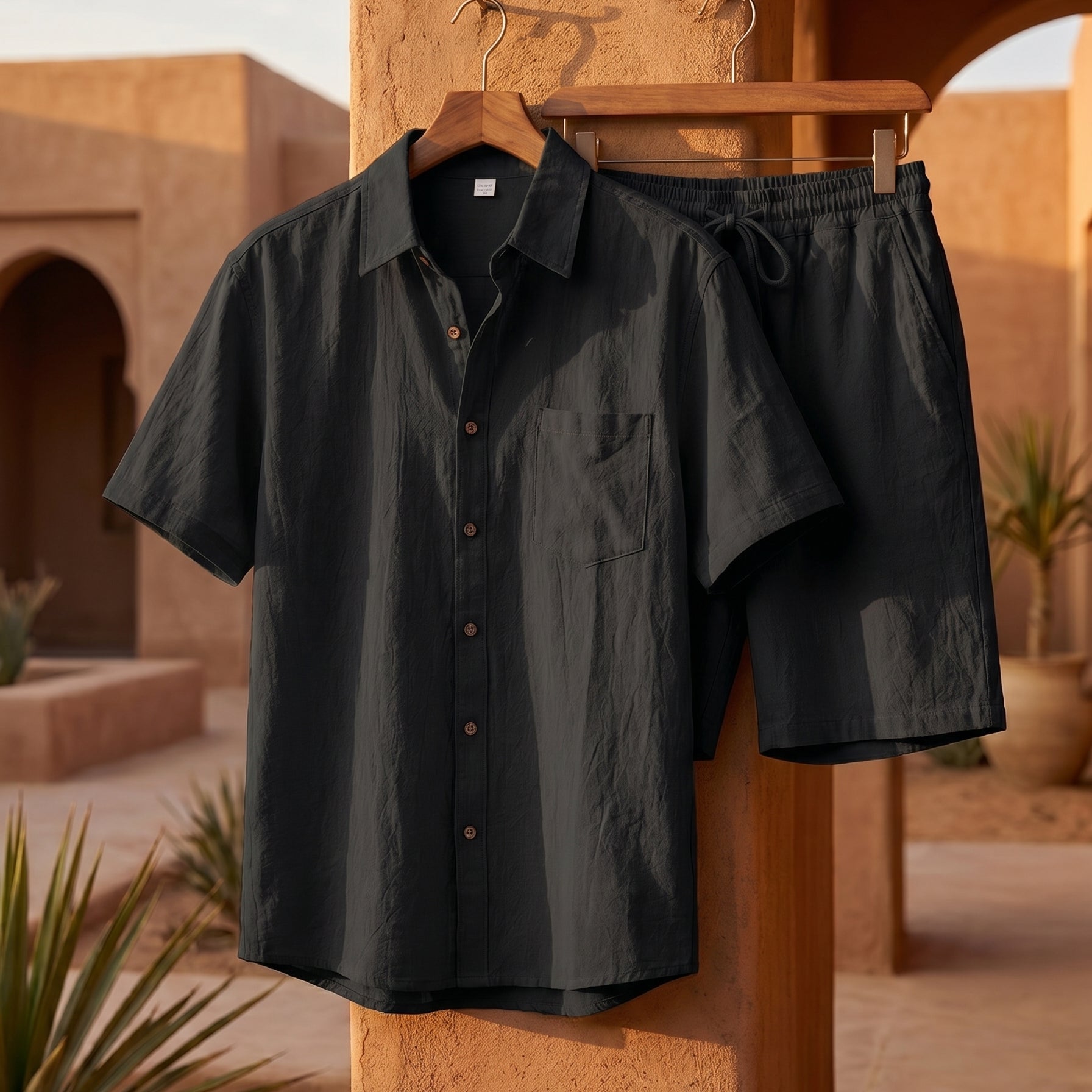 Set Estivo Con Camicia E Pantaloncini Testurizzati