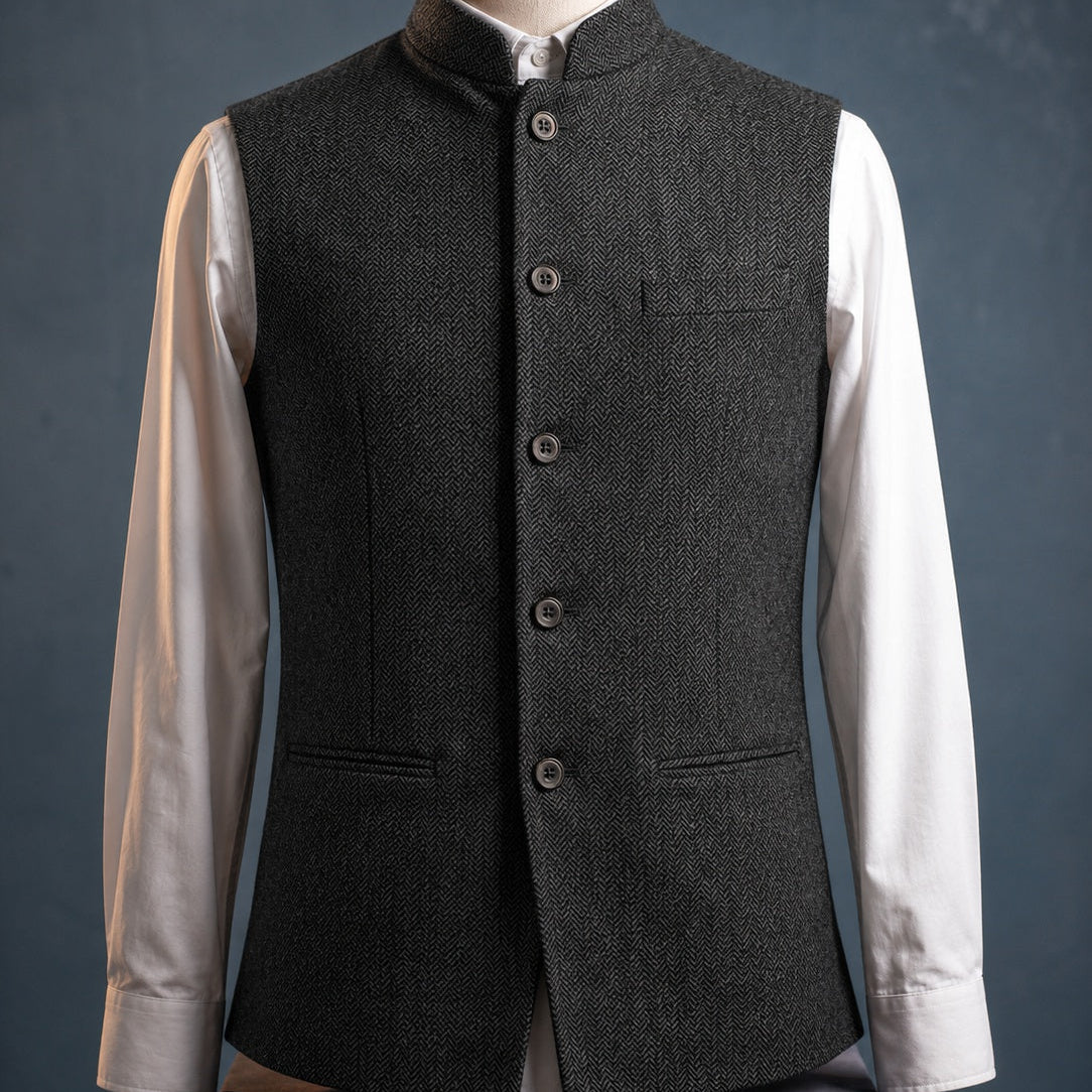 Gilet Con Colletto Coreano E Chiusura A Quattro Bottoni