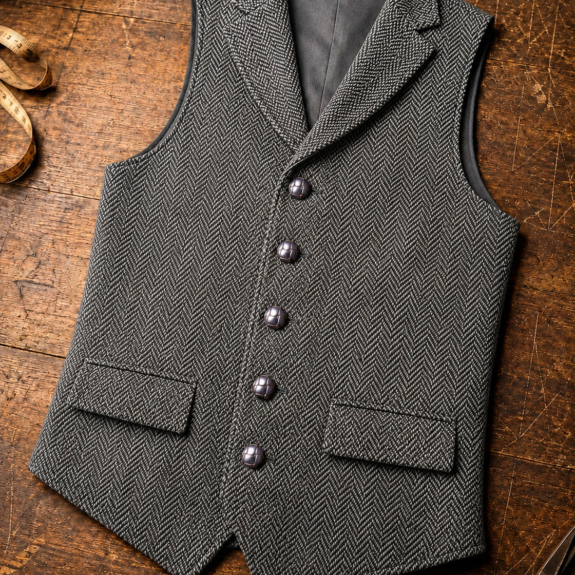 Giacca In Tweed Spigato Con Rever Classico