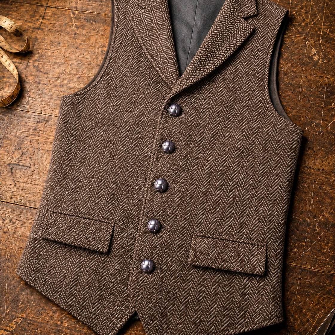 Giacca In Tweed Spigato Con Rever Classico
