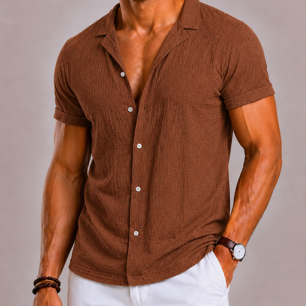 Camicia Seersucker Con Maniche Corte