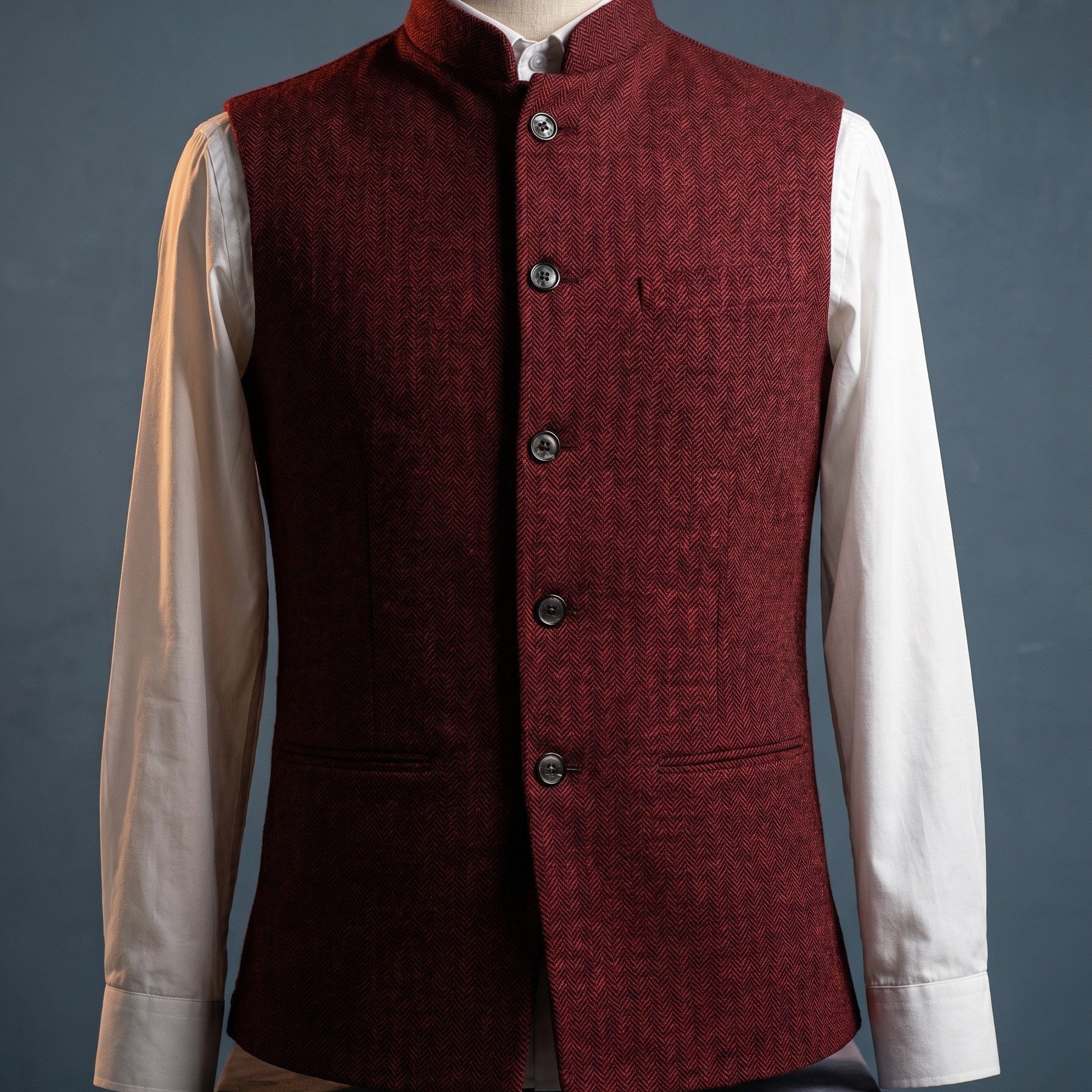 Gilet Con Colletto Coreano E Chiusura A Quattro Bottoni