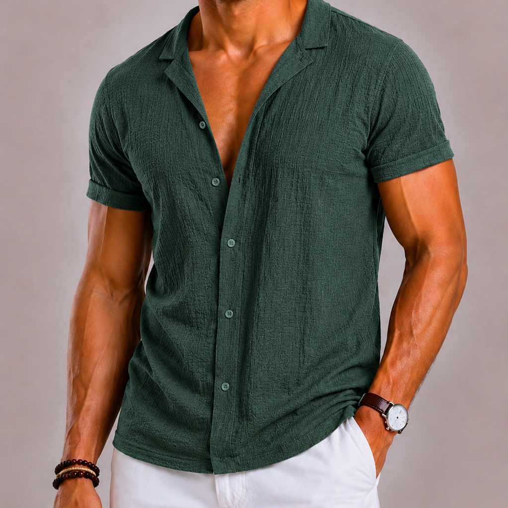 Camicia Seersucker Con Maniche Corte