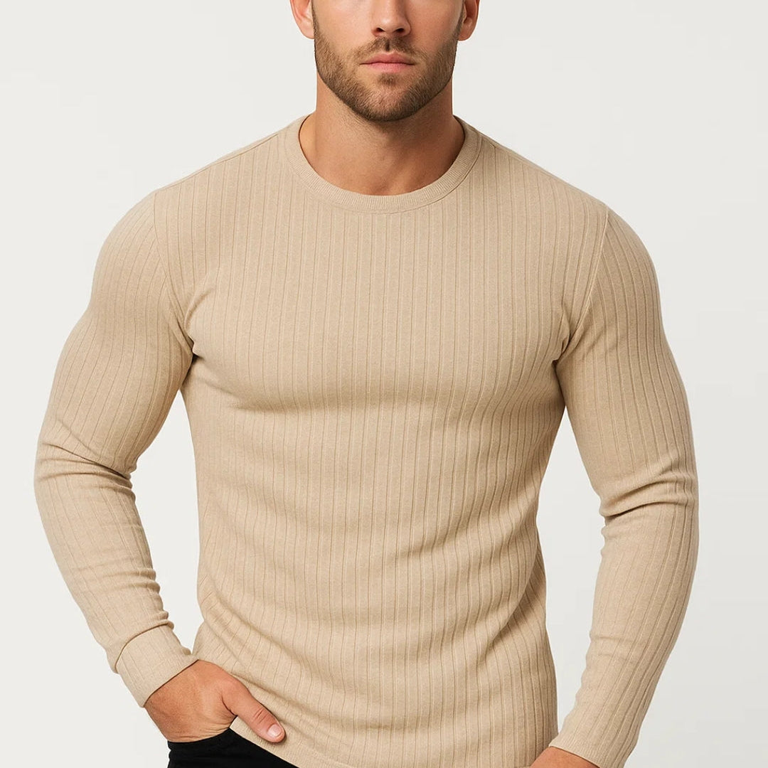 Maglia A Coste A Maniche Lunghe Con Girocollo