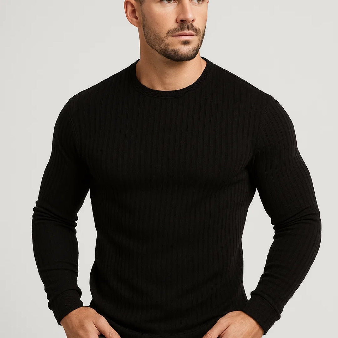 Maglia A Coste A Maniche Lunghe Con Girocollo