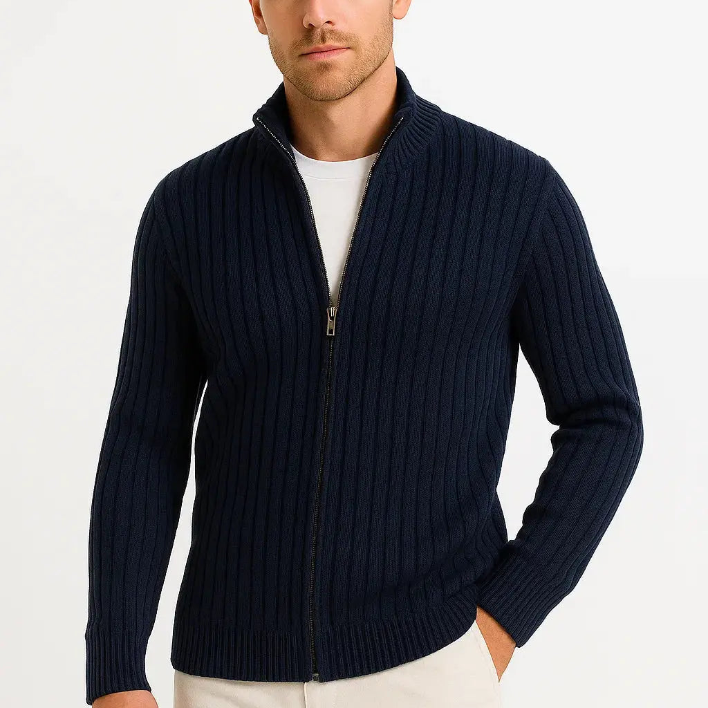 MAISON VELUTTI | GREY RIBBED KNIT CARDIGAN FOR MEN