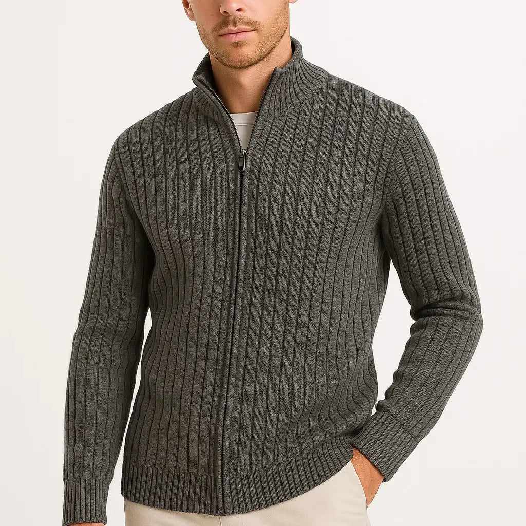 MAISON VELUTTI | GREY RIBBED KNIT CARDIGAN FOR MEN