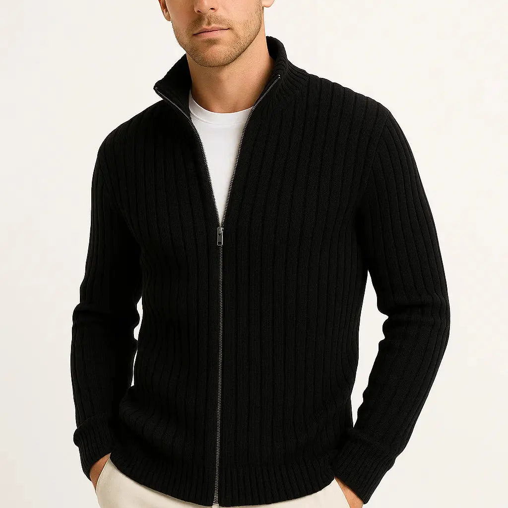MAISON VELUTTI | GREY RIBBED KNIT CARDIGAN FOR MEN