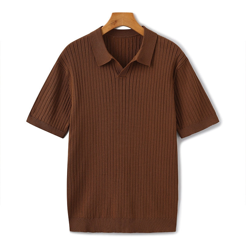 Polo In Maglia A Coste Con Colletto Classico
