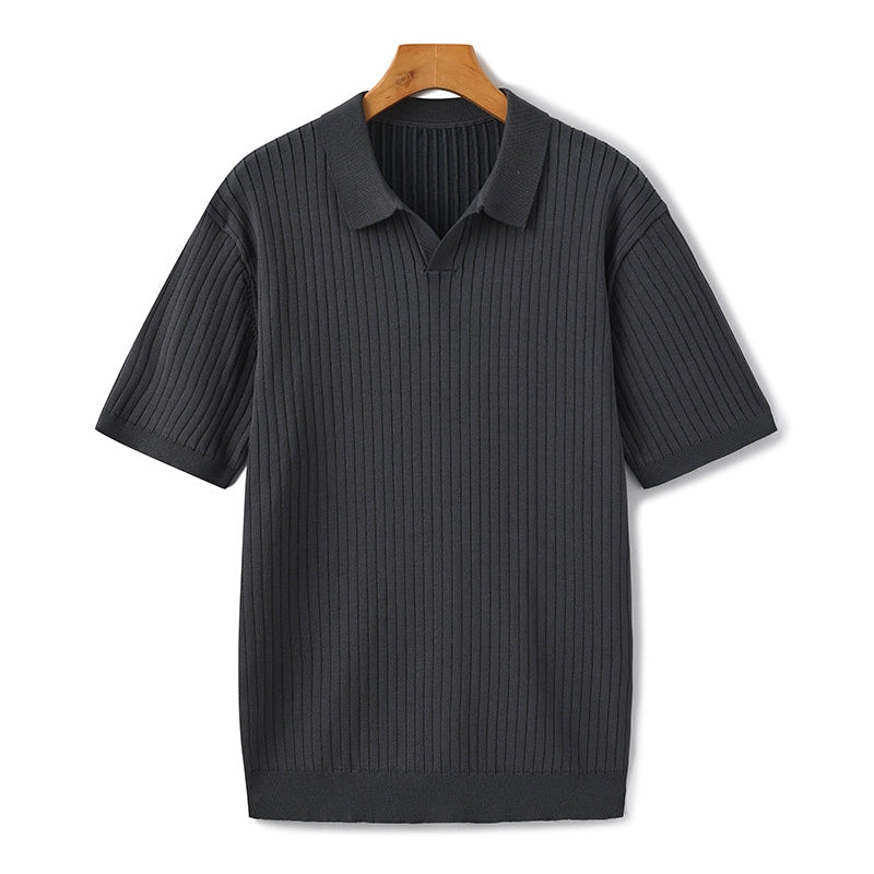 Polo In Maglia A Coste Con Colletto Classico