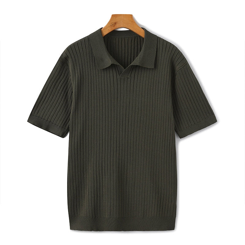 Polo In Maglia A Coste Con Colletto Classico