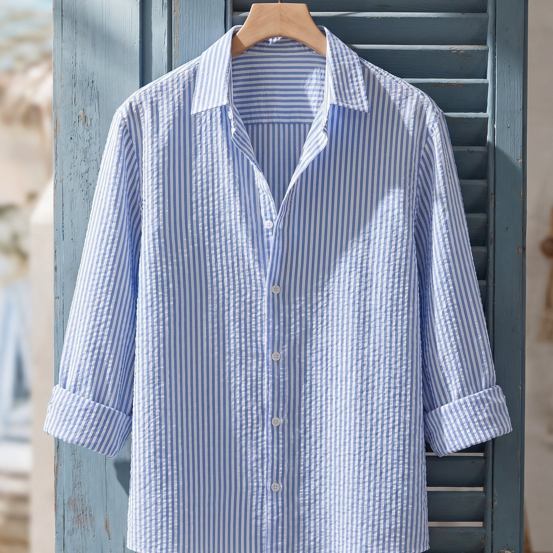 Camicia A Maniche Corte Con Texture A Righe Verticali