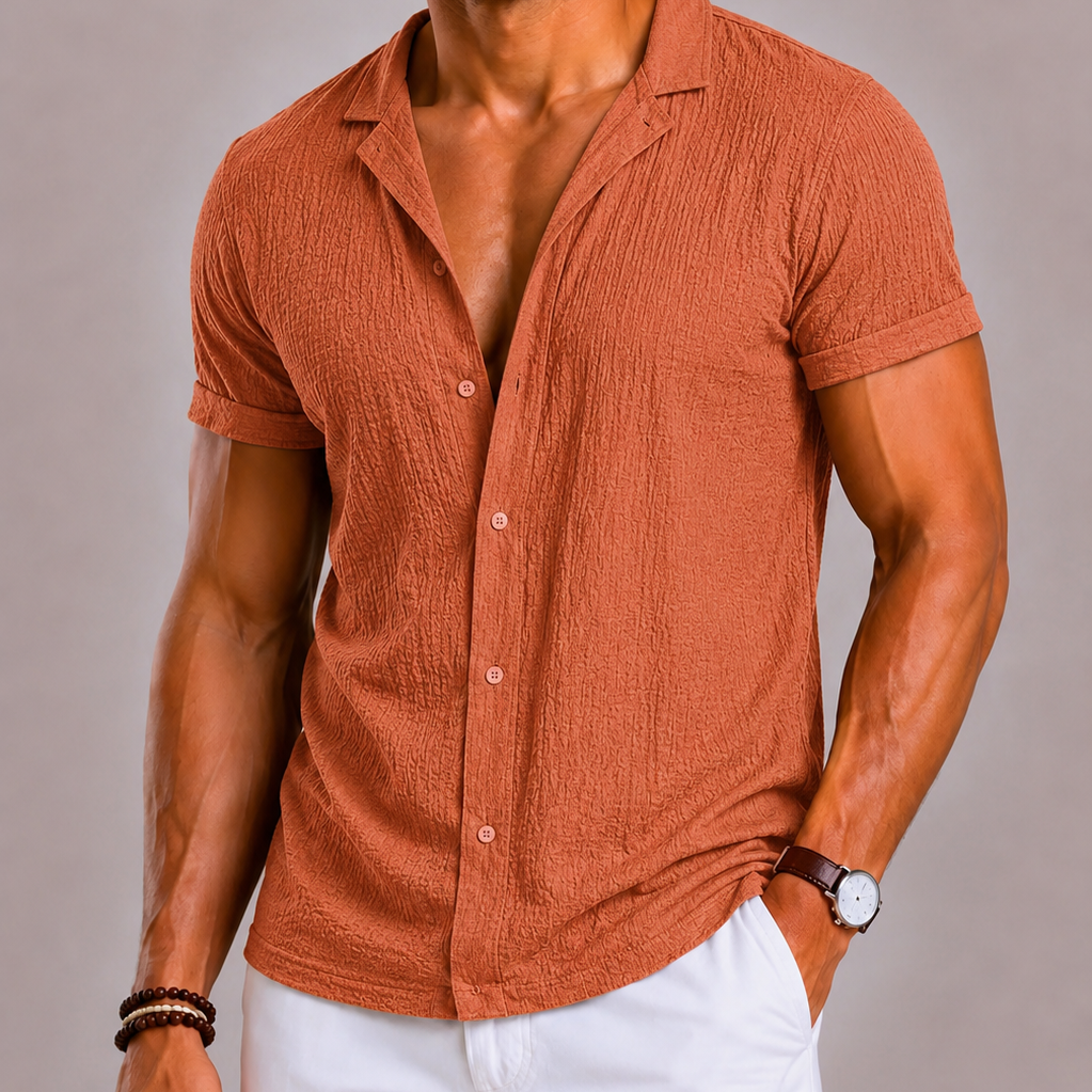 Camicia Seersucker Con Maniche Corte