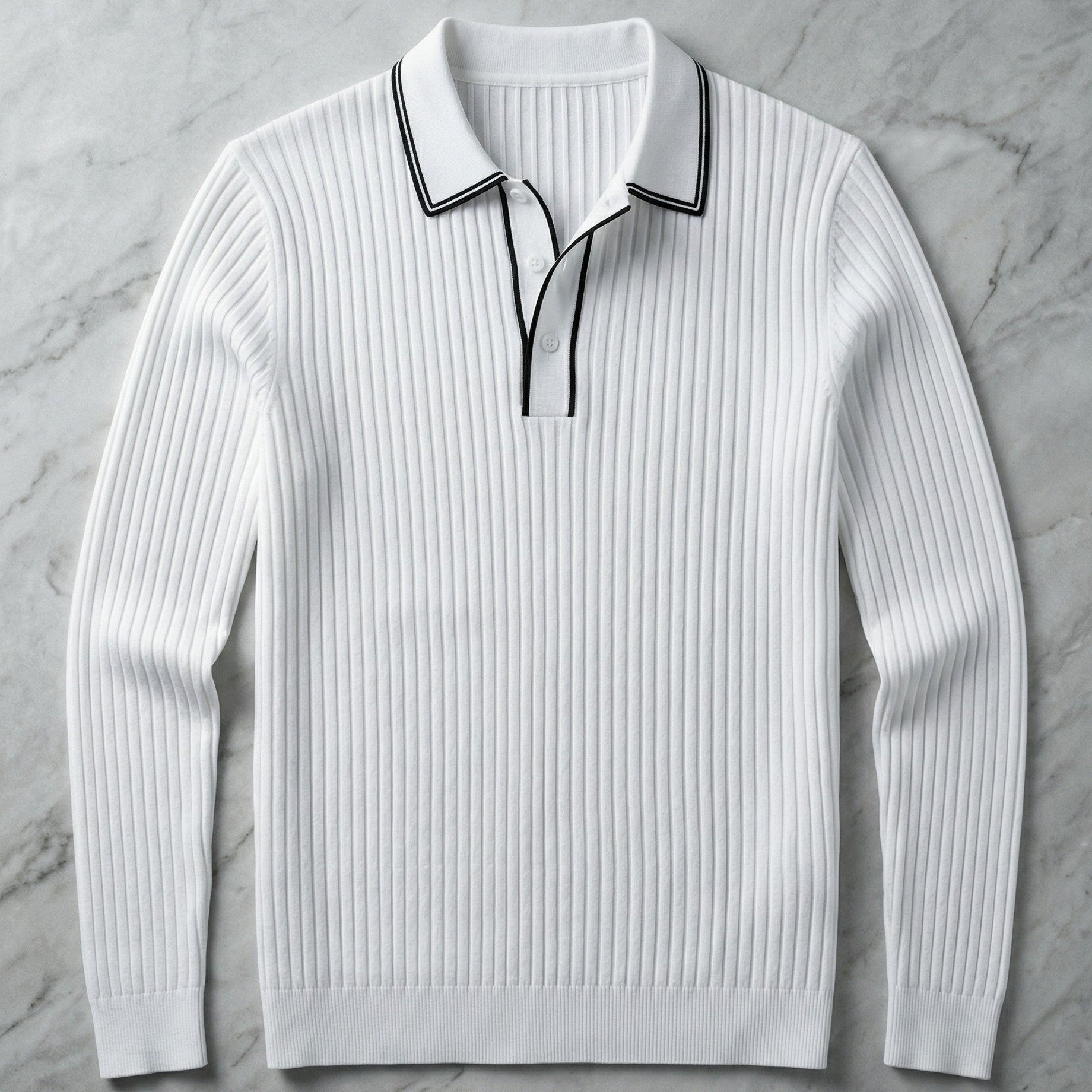 Polo In Maglia A Coste Con Colletto Classico