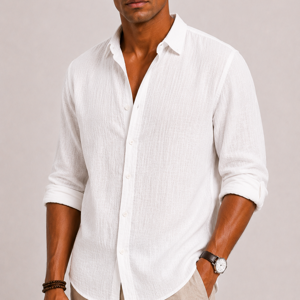 Camicia In Cotone Con Colletto Classico E Maniche Lunghe