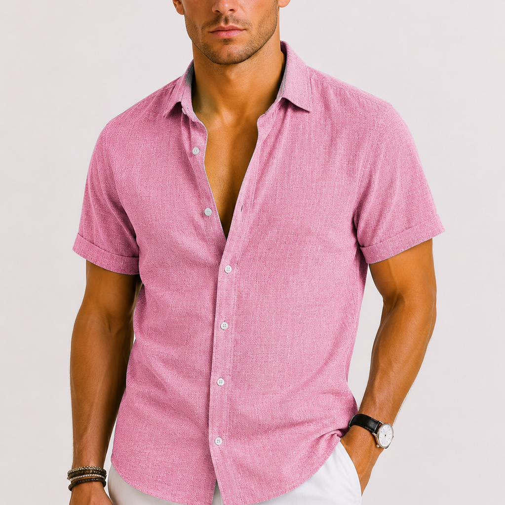 Camicia In Lino Con Colletto Classico E Maniche Lunghe