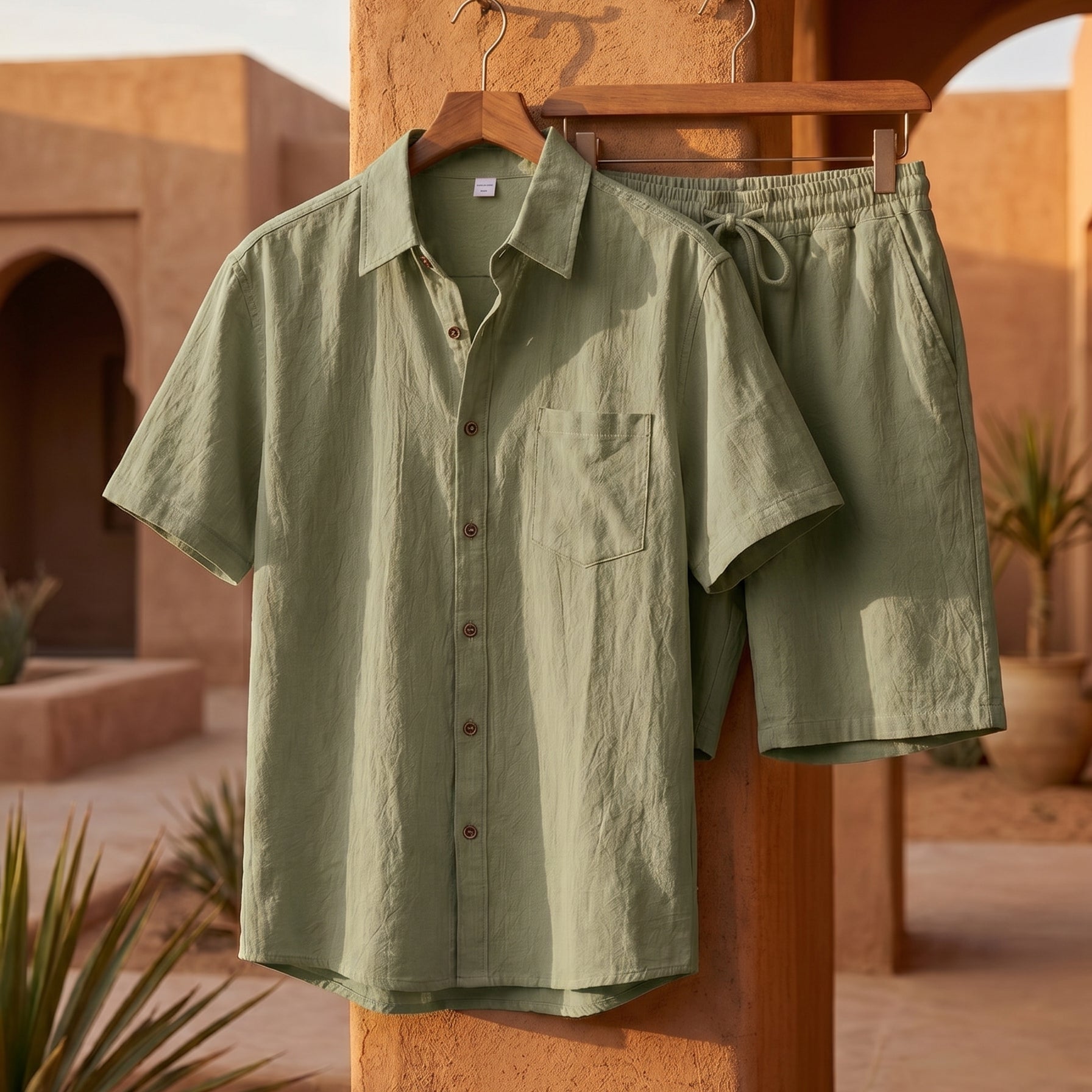Set Estivo Con Camicia E Pantaloncini Testurizzati