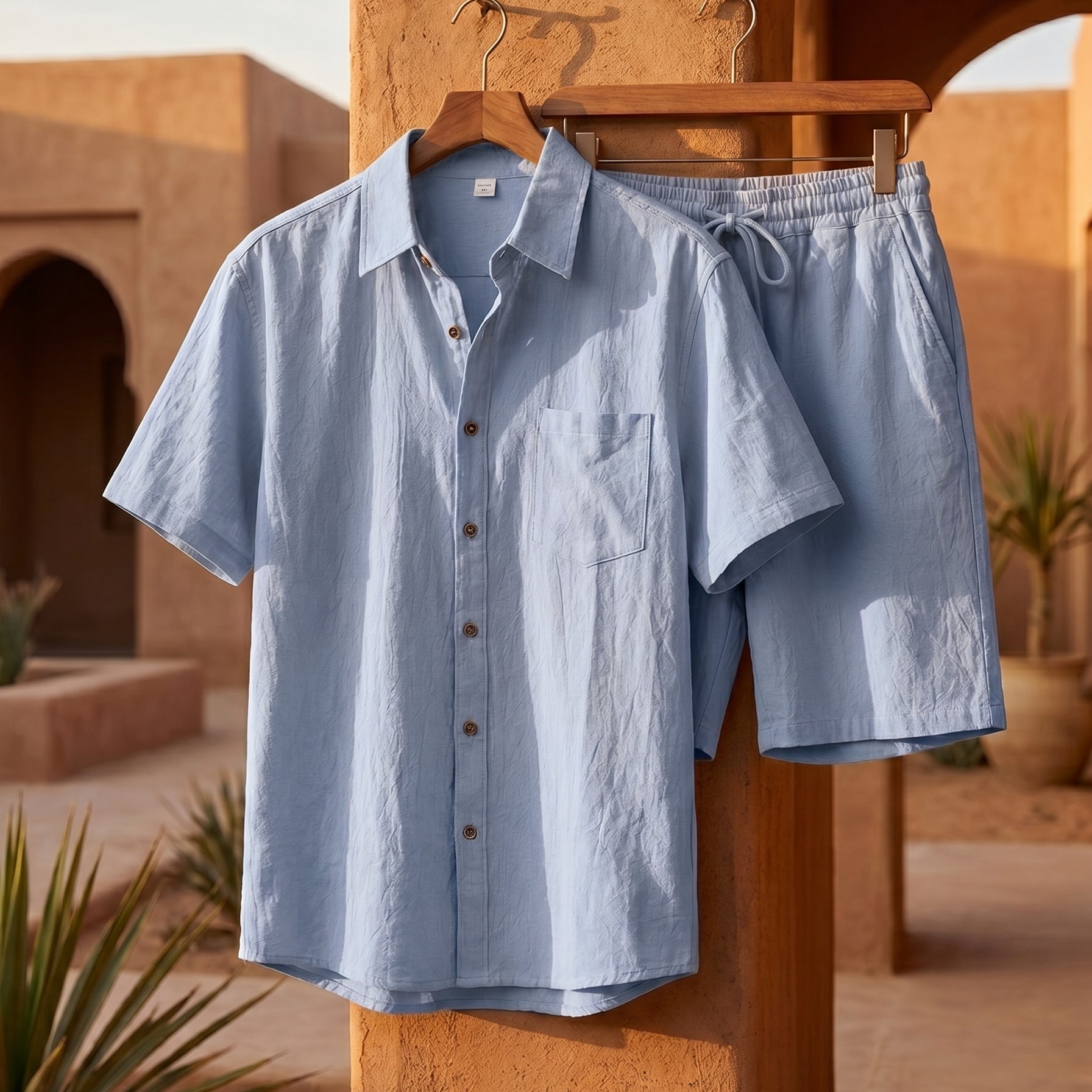 Set Estivo Con Camicia E Pantaloncini Testurizzati