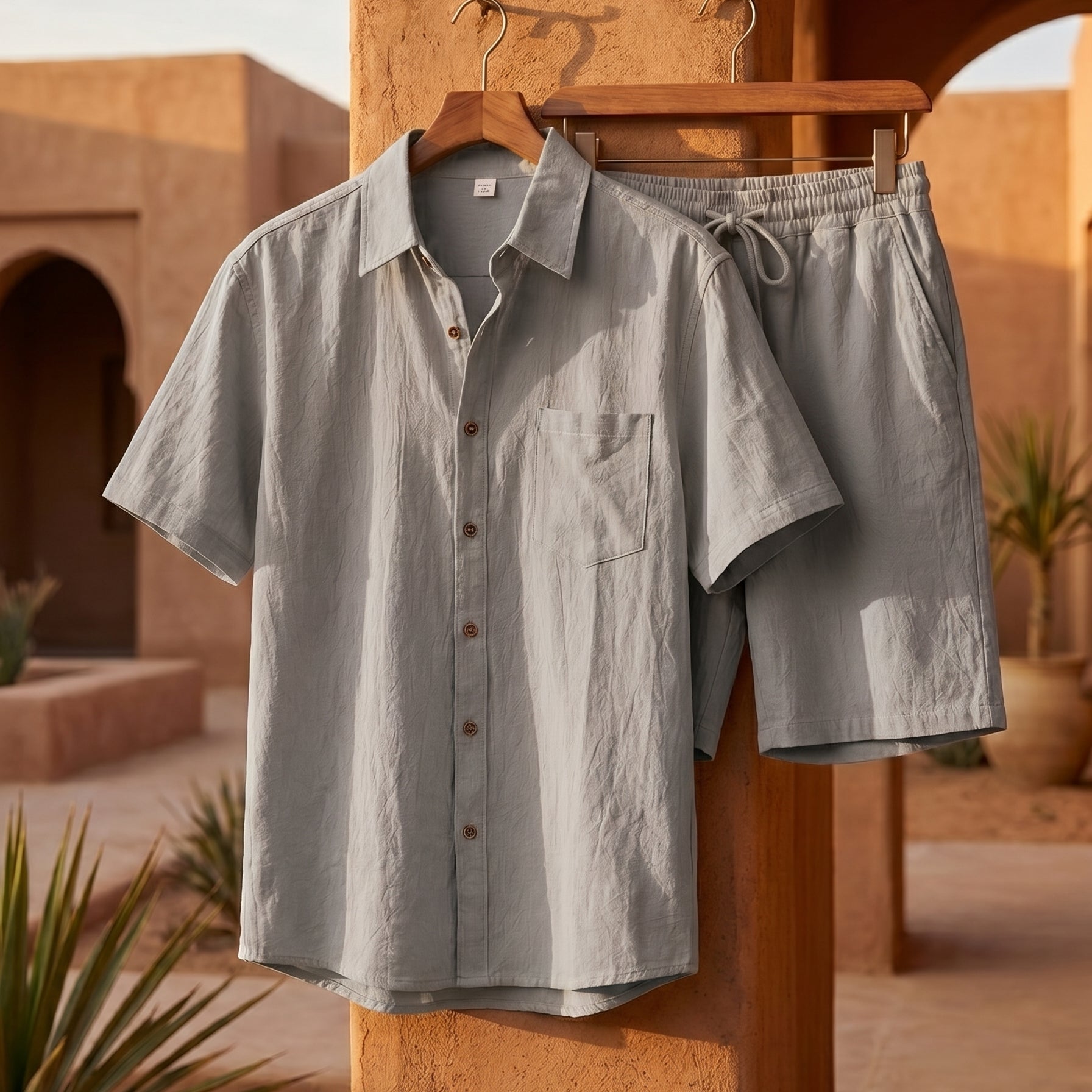 Set Estivo Con Camicia E Pantaloncini Testurizzati