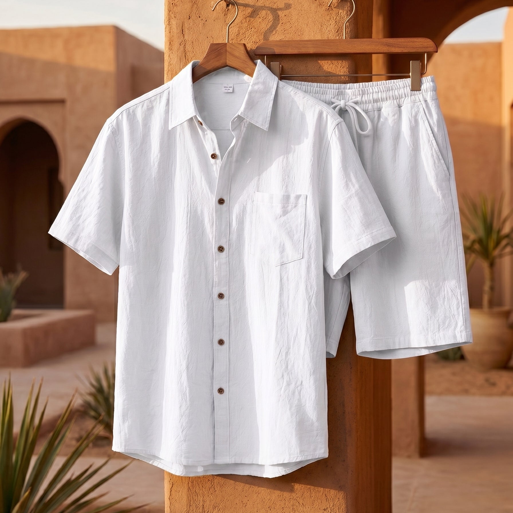 Set Estivo Con Camicia E Pantaloncini Testurizzati