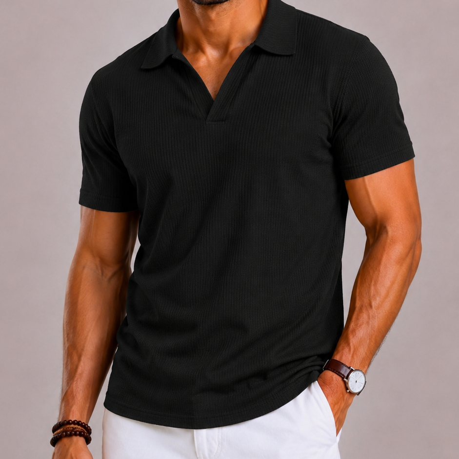 Polo Con Texture A Griglia E Colletto Classico