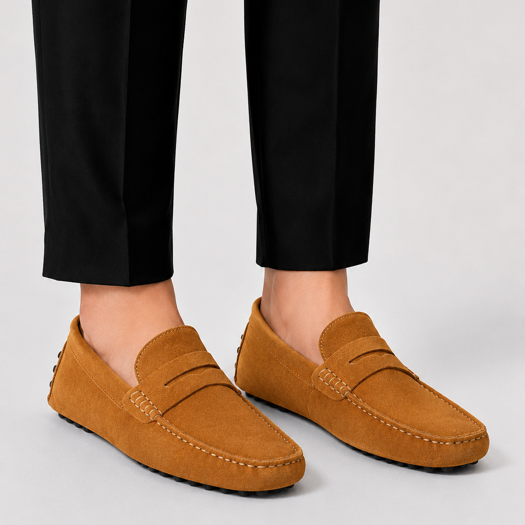 Mocassini In Camoscio Stile Italiano Slip-On