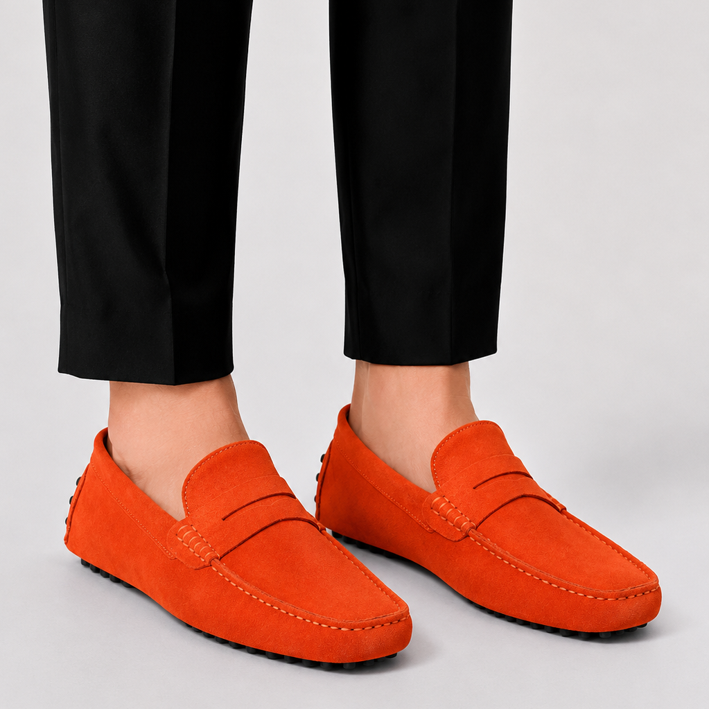 Mocassini In Camoscio Stile Italiano Slip-On