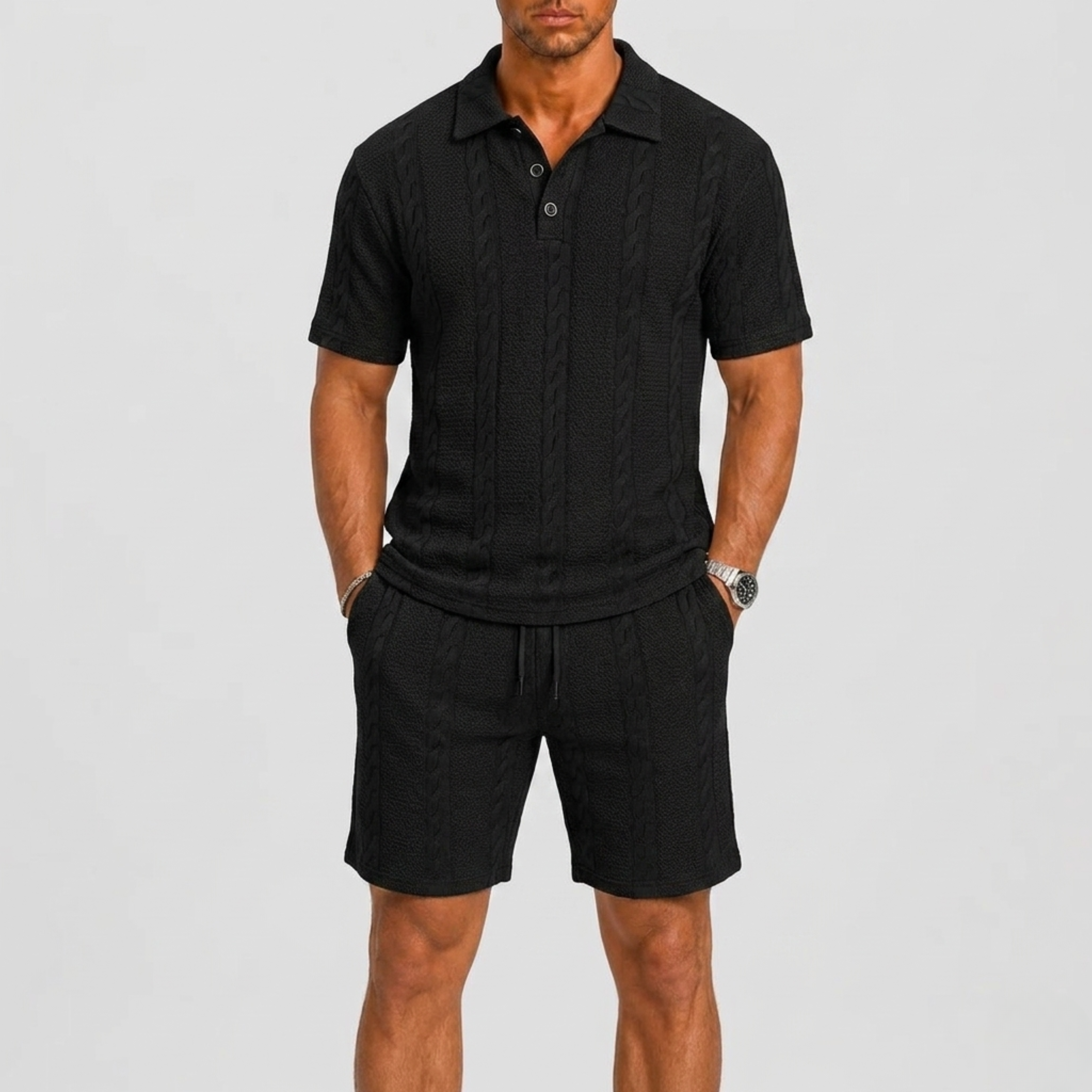 Set Con Polo E Pantaloncini Testurizzati