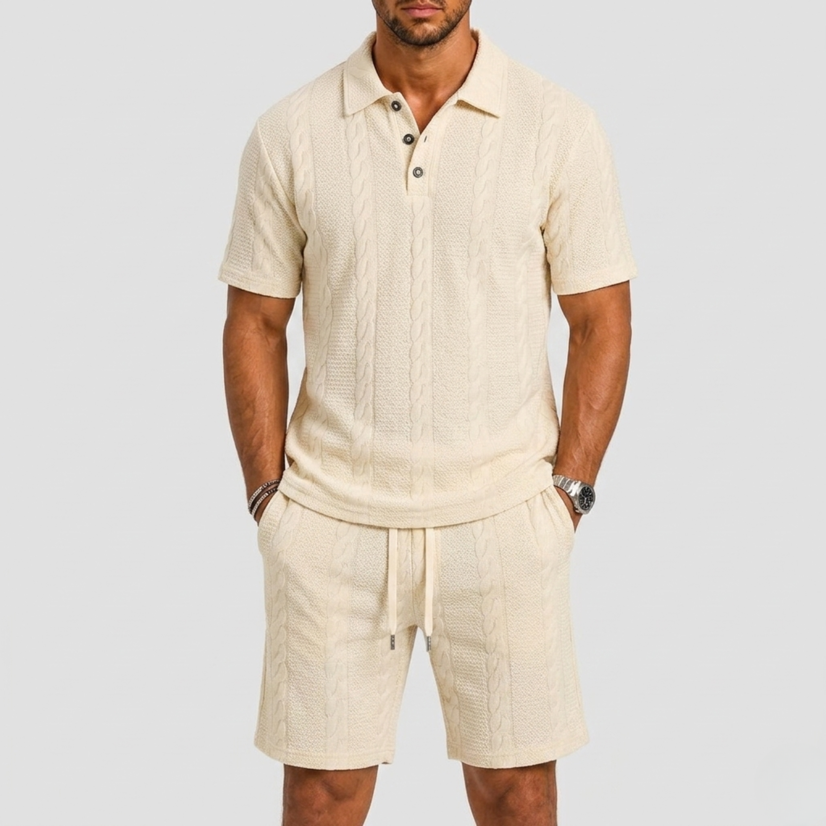 Set Con Polo E Pantaloncini Testurizzati
