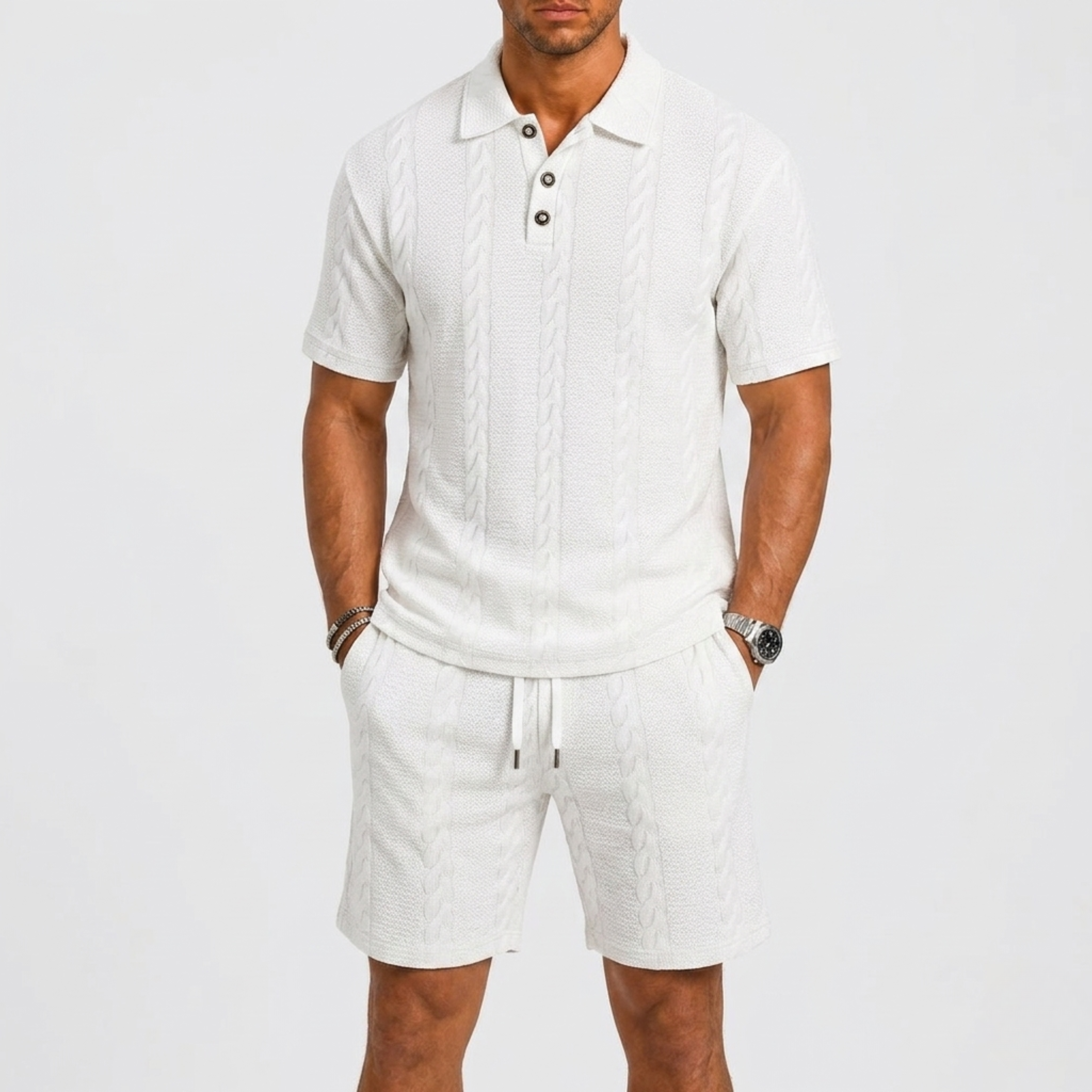 Set Con Polo E Pantaloncini Testurizzati